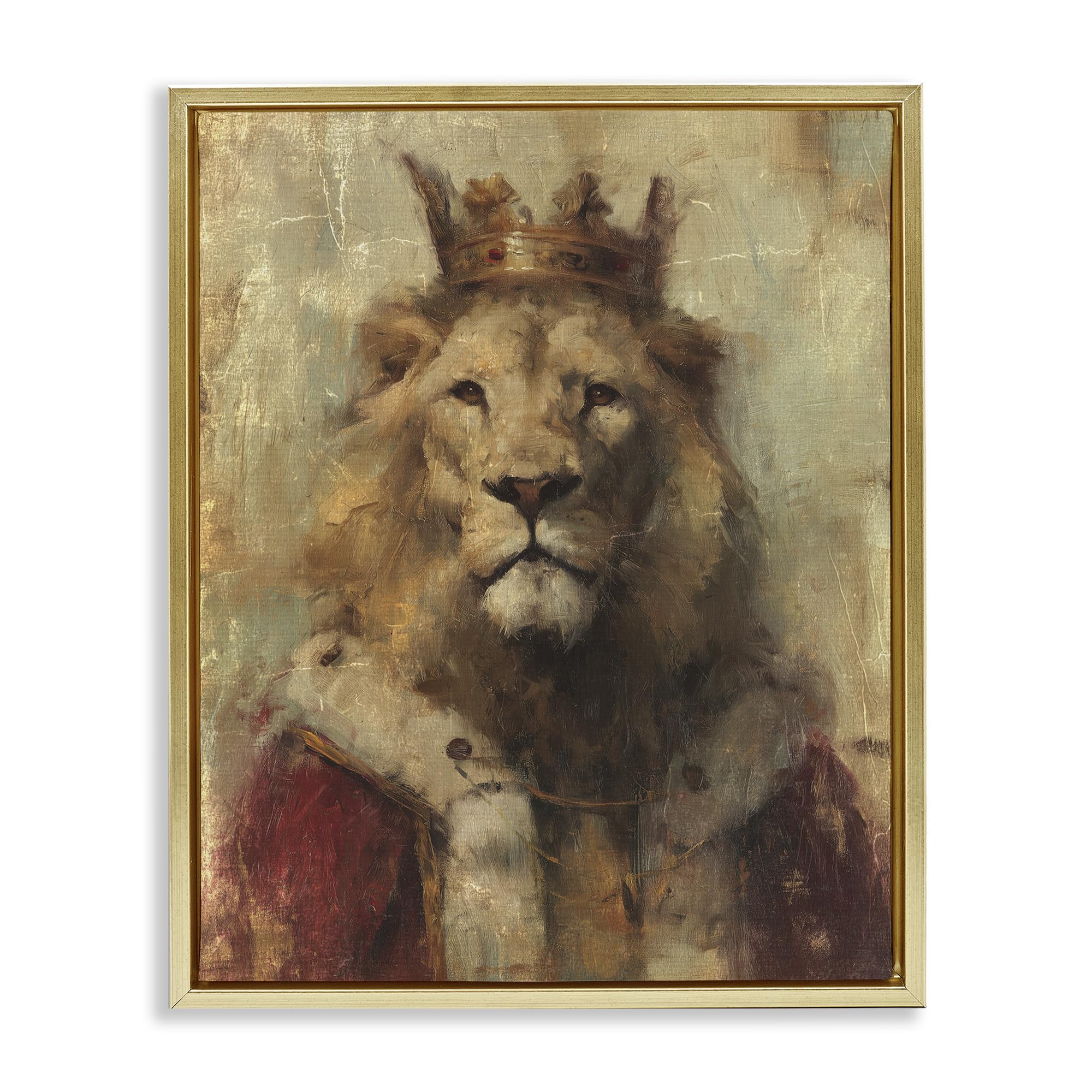 Stupell Industries Metallic Gold (Matte) 'Regal Lion Sovereign'| Floating Frame Canvas Art