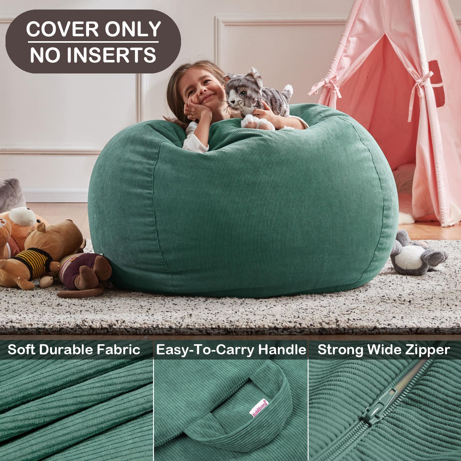 Nobildonna 3 ft Bean Bag Chair Cover (No Filler) for Adults and Kids 300L Extra Large Stuffed Animal Storage Bean Bag Washable Soft Premium Corduroy Stuffable Bean Bag Cover - Image 4