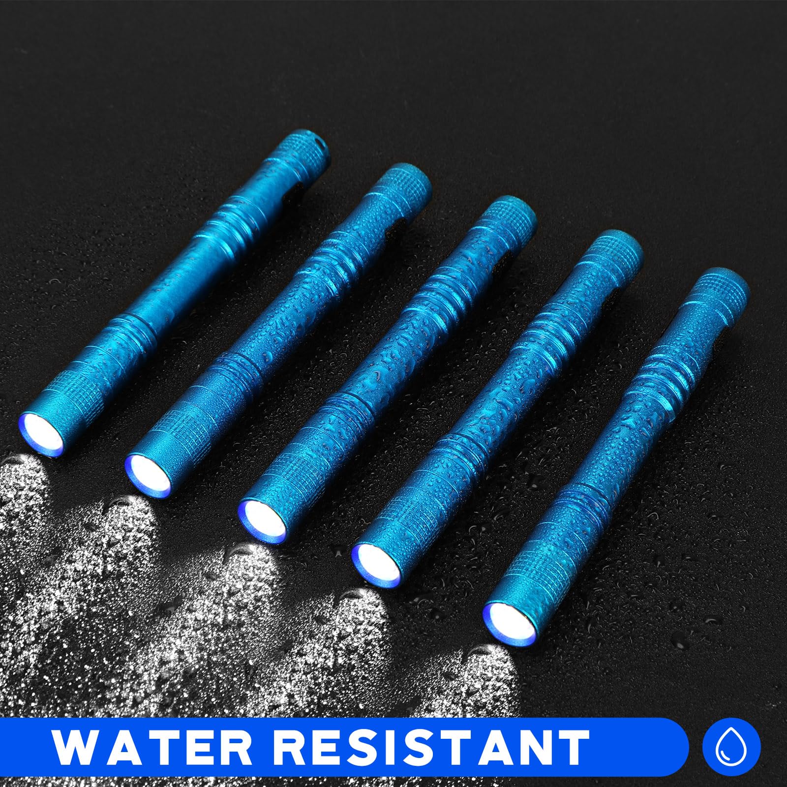 Hortsun 20 mini torce tascabili a forma di penna, con clip, piccole torce a LED, portatili, sottili, senza batteria (13 cm, blu)