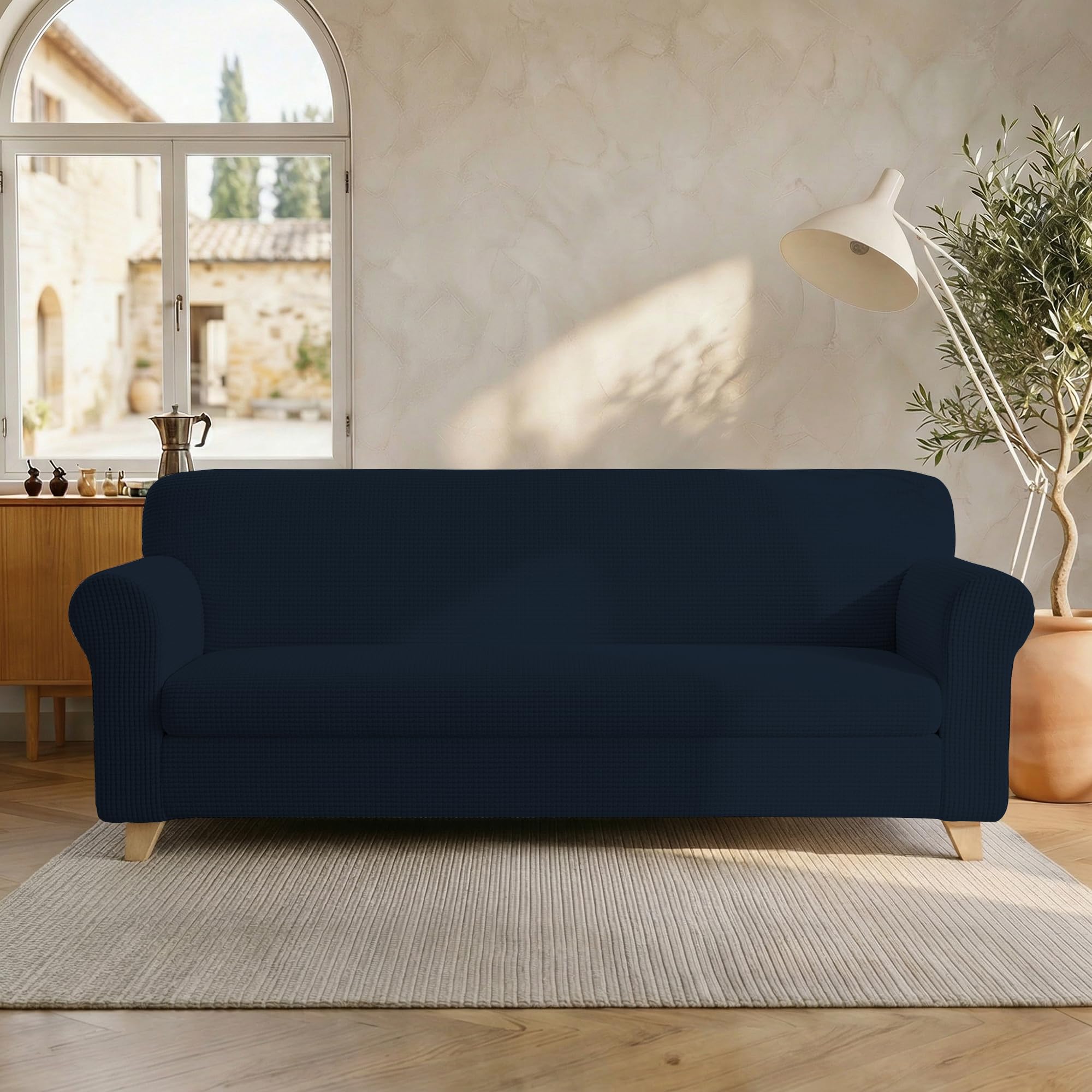 Italian Bed Linen Funda Cubre sofà “Leslie”, Azul Oscuro, 3 plazas