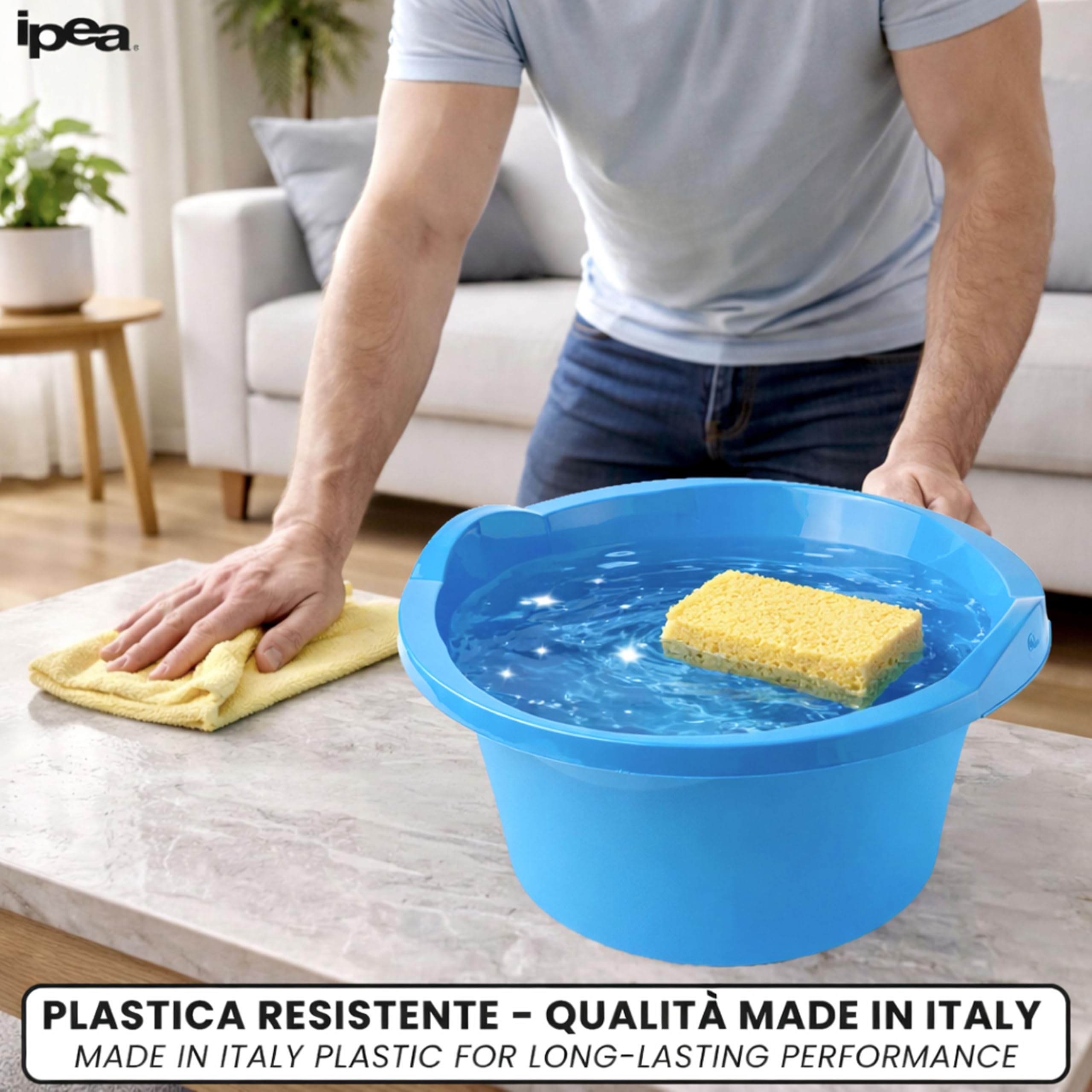 IPEA Bacinella Tonda in Plastica Multiuso 7L - SUPER SOLIDA - Made in Italy - 36x36 x16cm - Vaschetta per Lavare Casa, Vestiti, Bucato, Piatti - Bacinella Rotonda Plastica Dura - Uso Interno Esterno