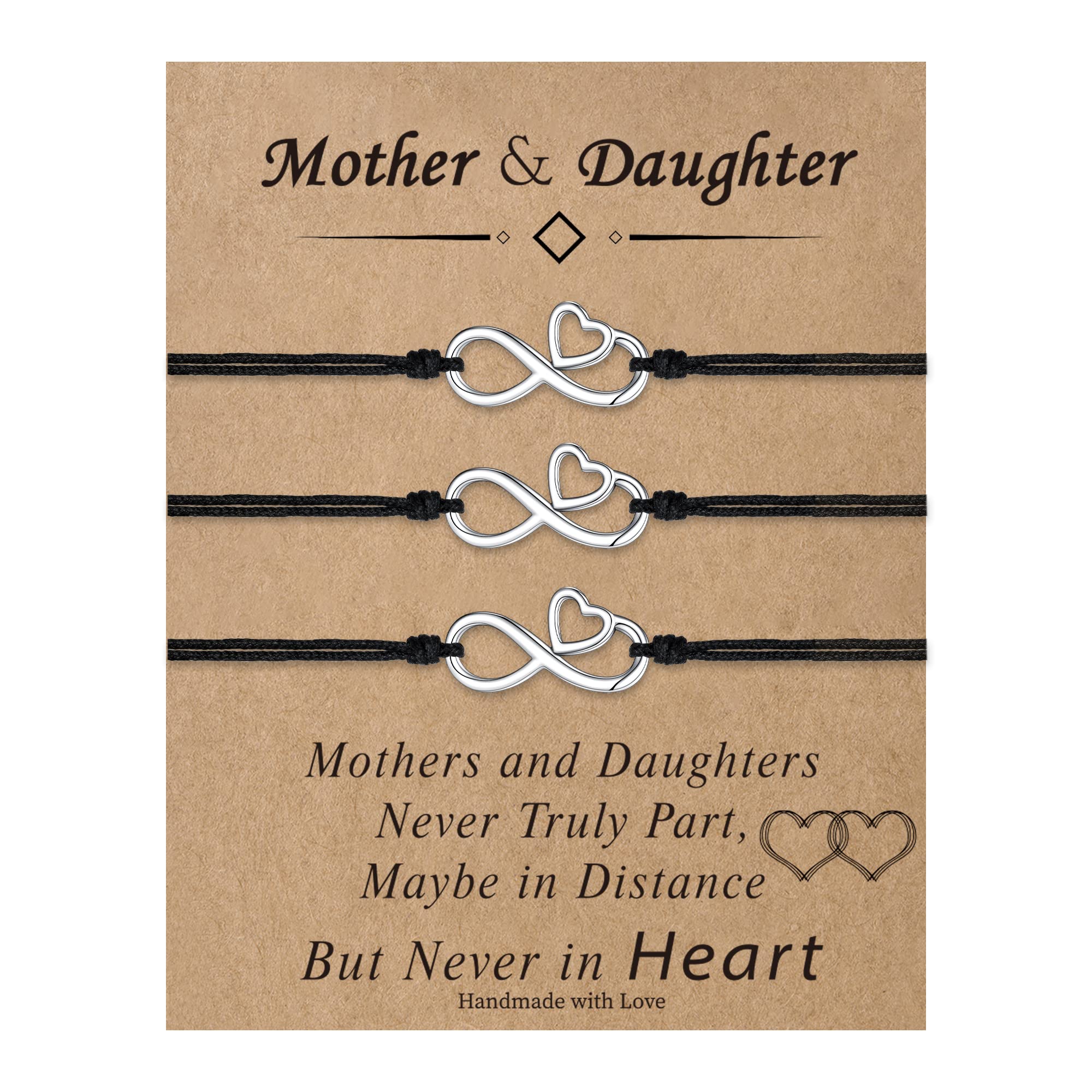 925 Sterling Silver Mother Daughter Bracelets Set for 2,3,4 Back to School  Gifts First Day of School Mommy and Me Matching Wish Bracelets