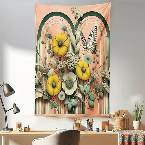 Miniatura 130 de Ambesonne Tapiz de fantasía, paisaje de fantasía con reloj, rayos de cielo de ensueño desde el techo, arte ficticio, colgante de pared ancho para