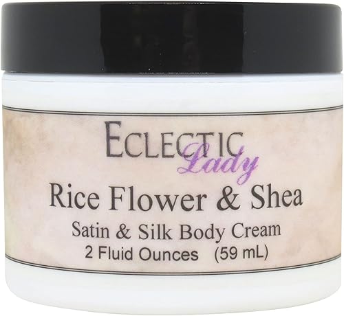 Eclectic Lady Crema de satén y seda de karité y flor de arroz, crema corporal, loción corporal, 2 onzas, manteca de karité, aloe, aminoácidos de