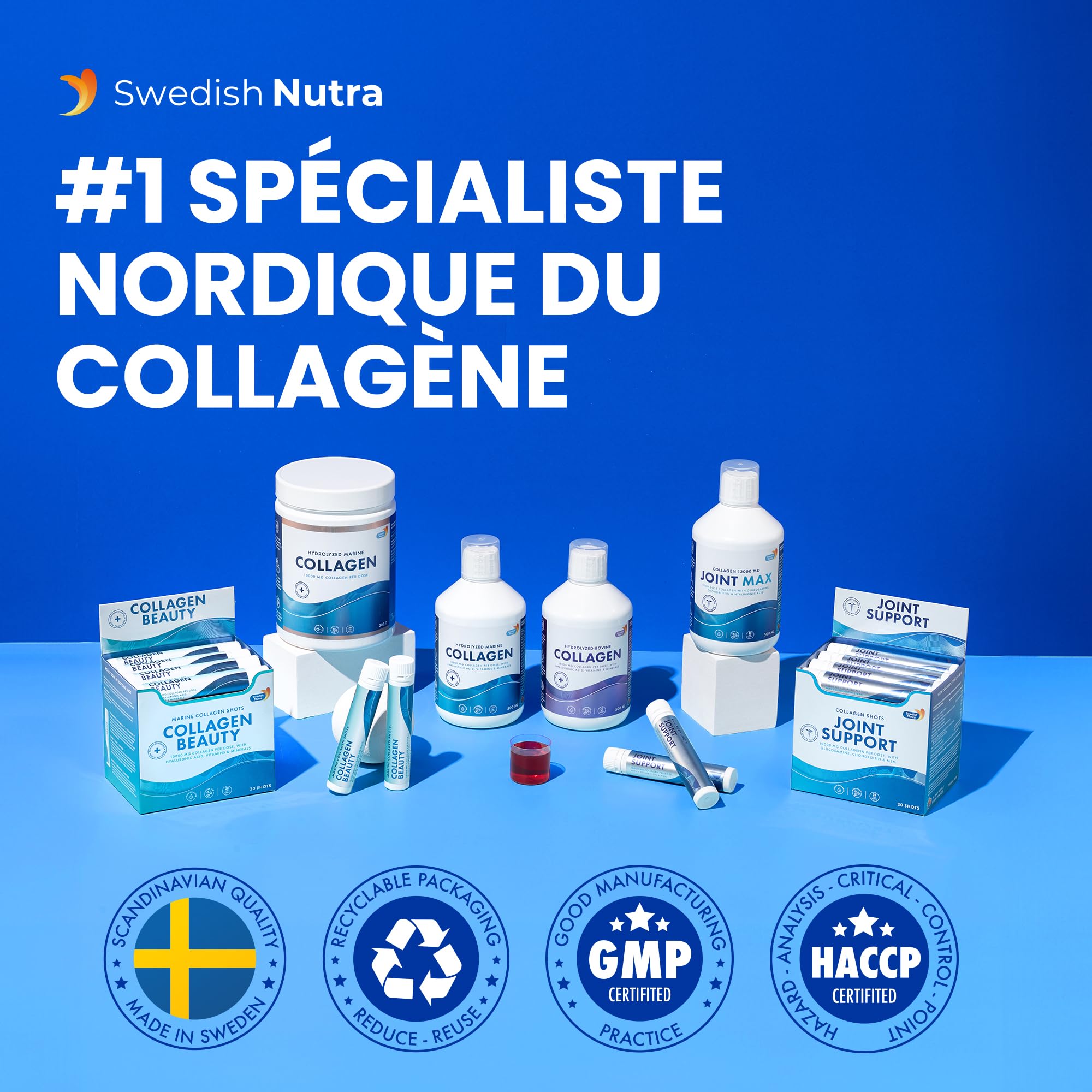 Swedish Nutra 10 000 mg Collagène Liquide Articulations 20 x 25 ml Types 1 2 3 Glucosamine MSM Chondroïtine Curcuma Arôme Naturel Sans Sucre pour Homme et Femme