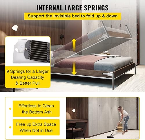 Miniatura 3 de Happybuy Murphy - Mecanismo de muelles de pared de montaje resistente, kit de bricolaje para cama King Queen (vertical), color blanco