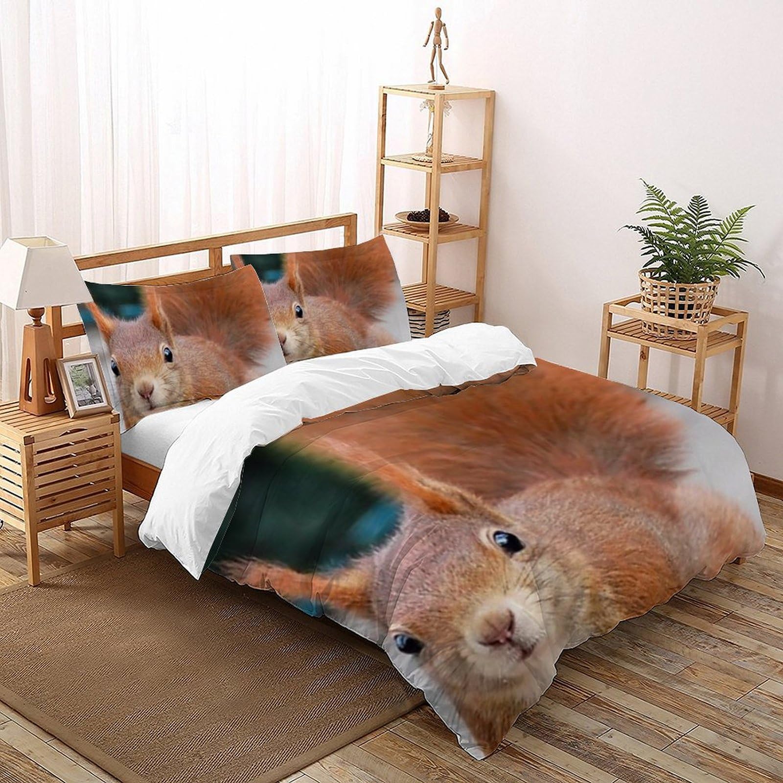Housse de couette écureuil imprimé 3D avec fermeture éclair King