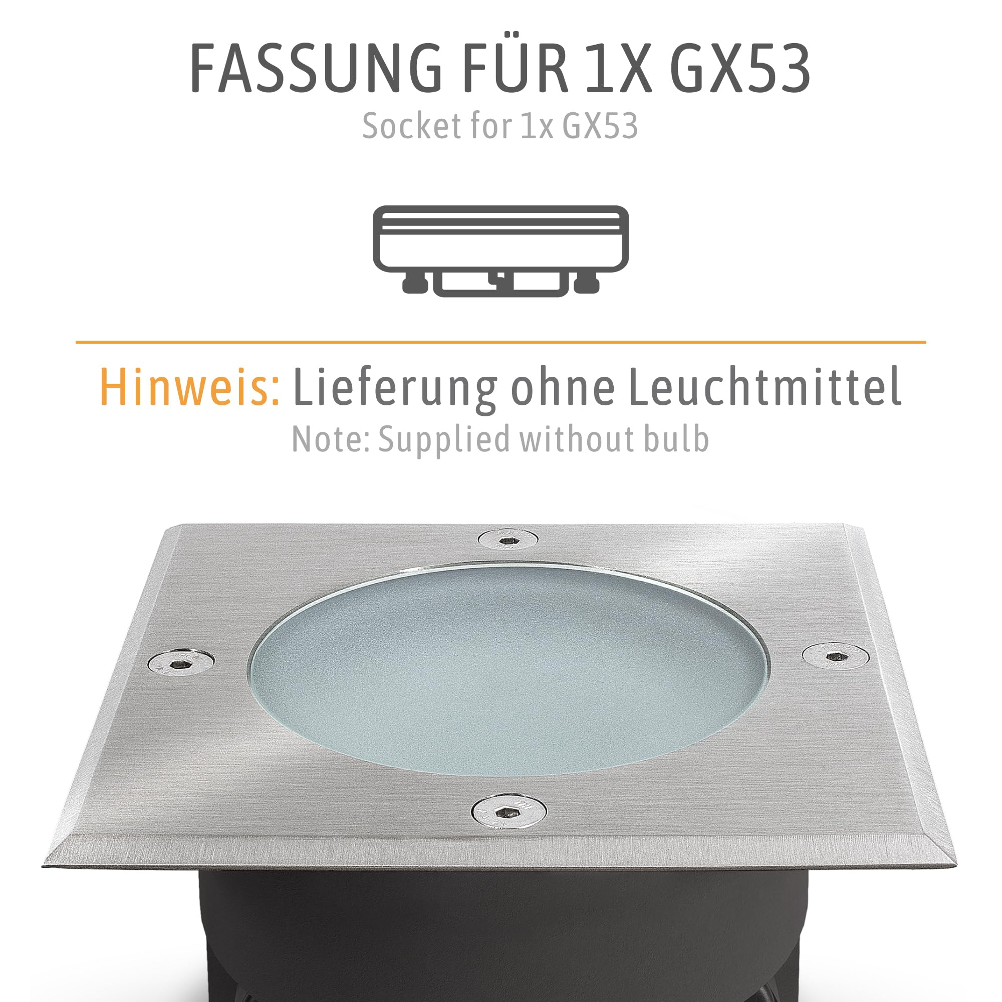 SSC-LUXon 4 Stück VIROK Bodeneinbaustrahler inkl. klarem & milchigem Glas flach IP67 befahrbar – Bodenspot quadratisch GX53 (ohne Leuchtmittel)