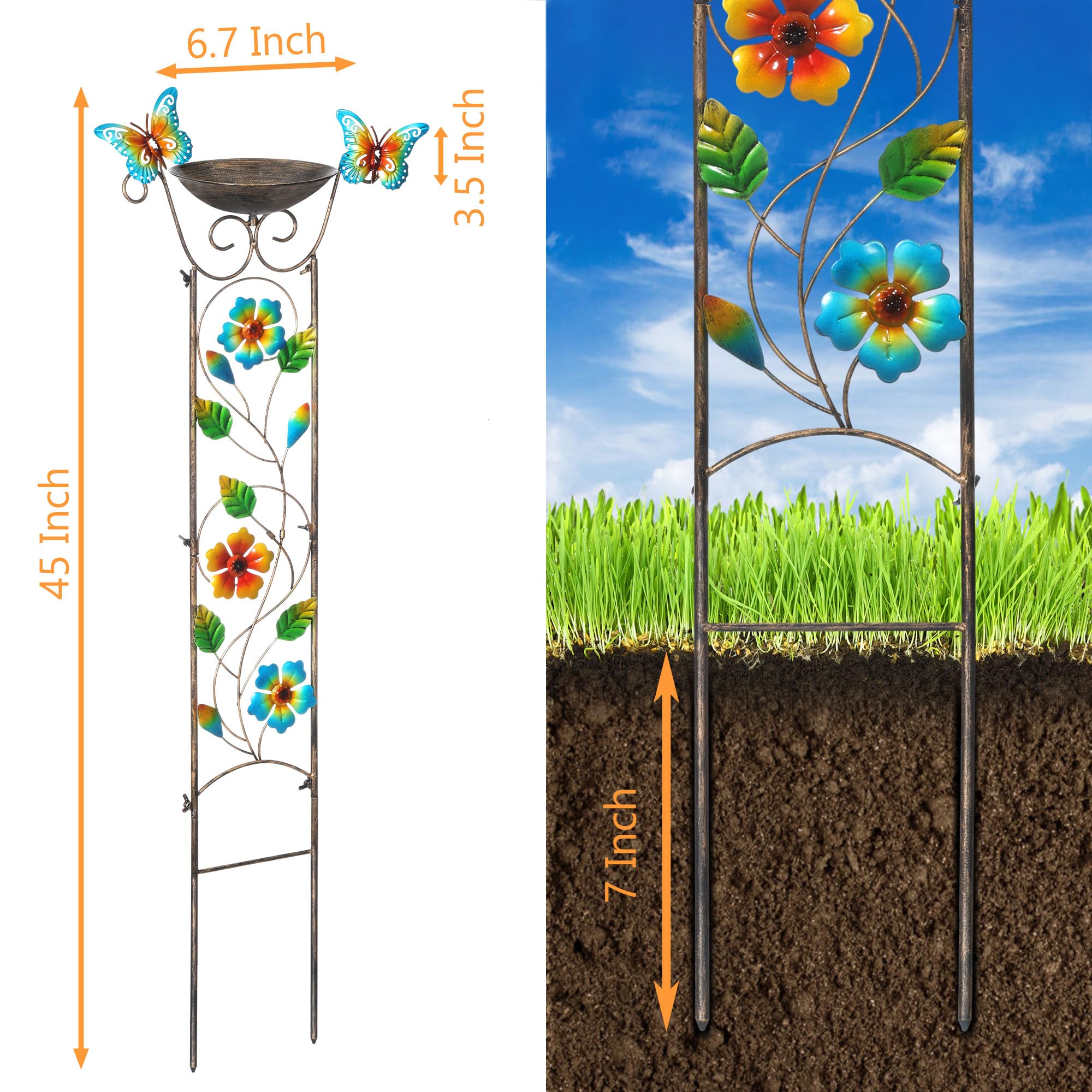 SUNNYPARK 43.5 Inch Metal Bird Bath Bowl with Garden Trellis Outdoor view 4