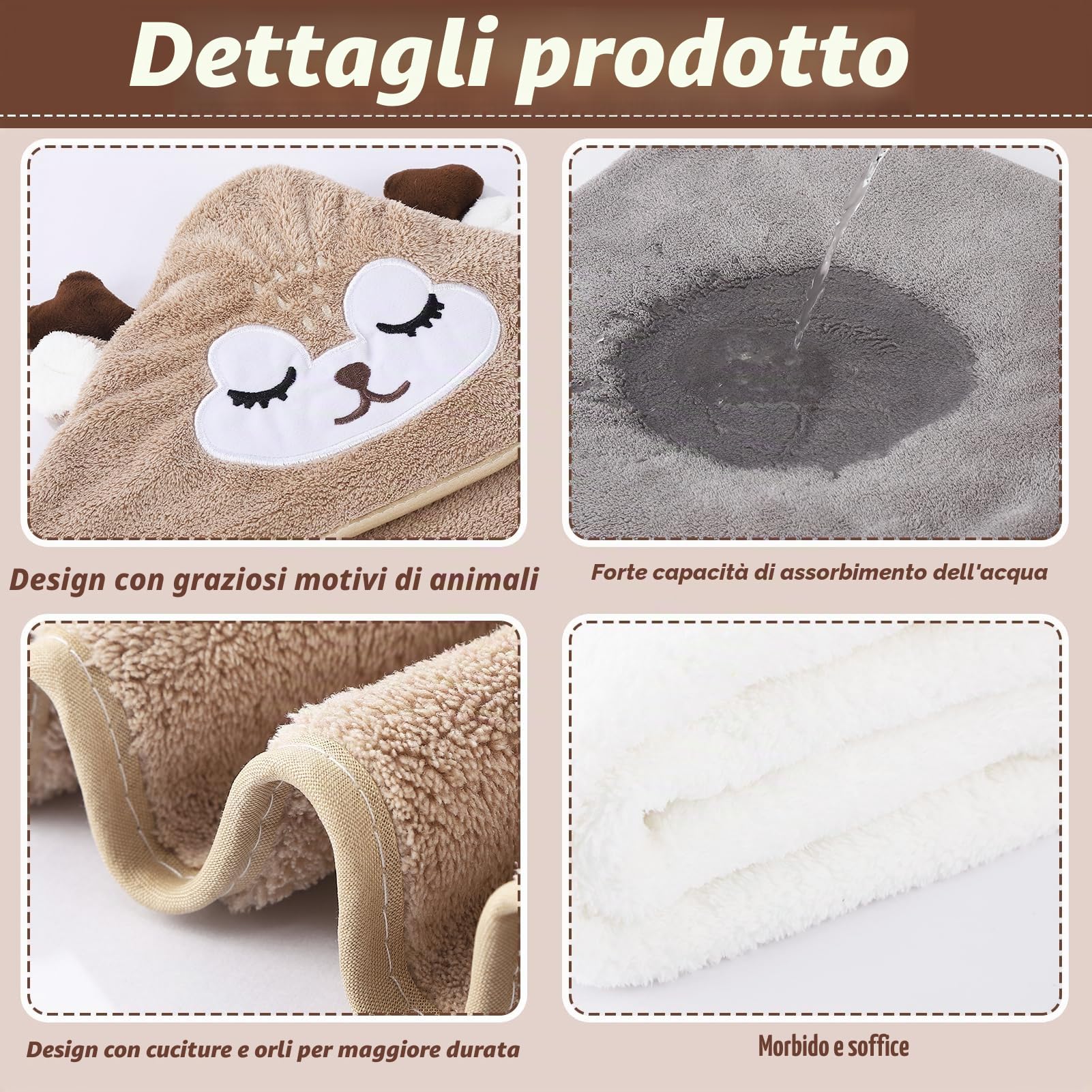 3 asciugamani da bagno con cappuccio per bambini, asciugamano per bebè, asciugamano per neonato, asciugamano da bagno per piscina, 80 x 80 cm, mantello da bagno 0-5 anni, cachi, bianco, GR