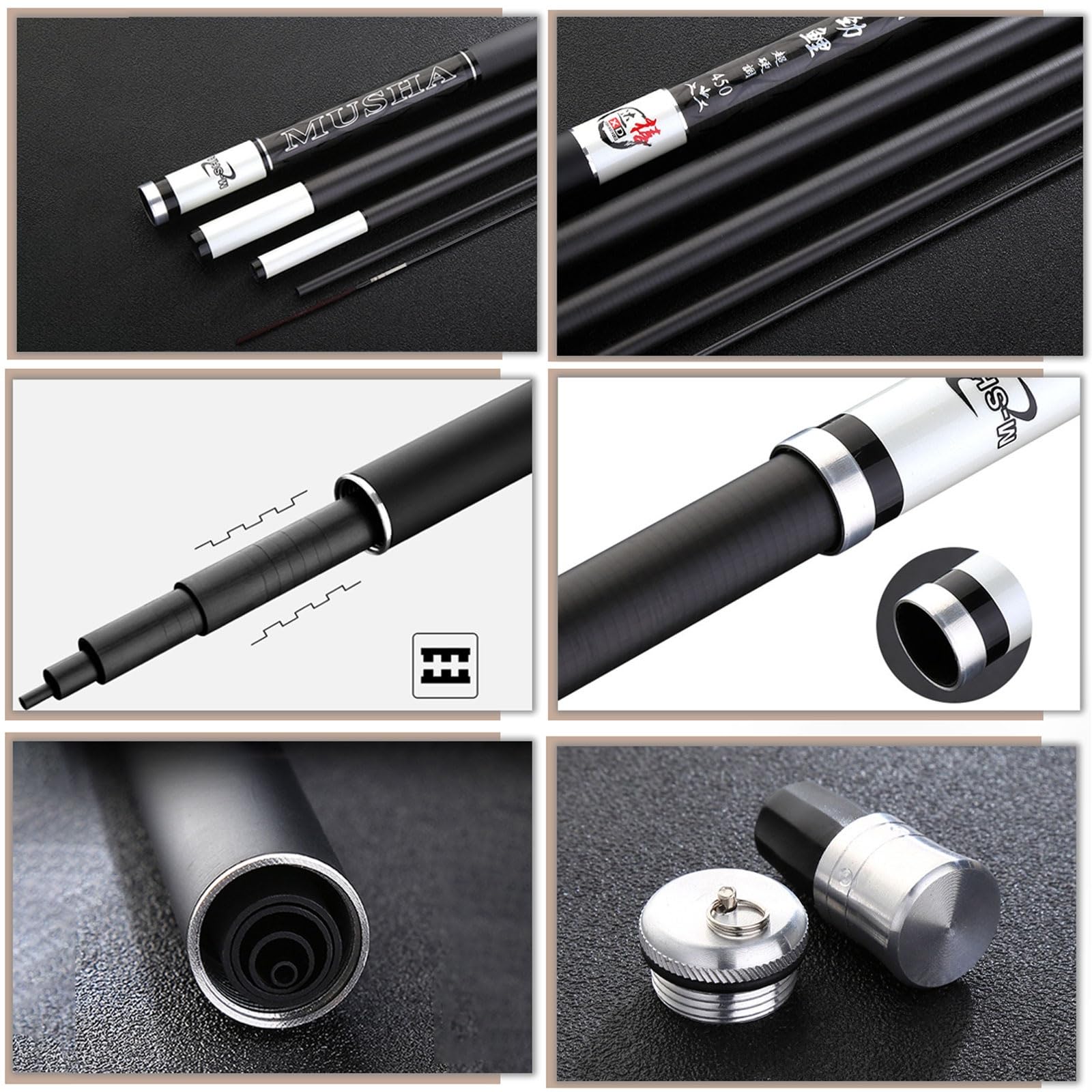 Canne A Peche Telescopique en Carbone (2.7m-7.2m) Ultra-Dur Canne à PêChe Chinoise Canne a Carpe Convient Aux Lacs RéServoirs RivièRes Et éTangs(5.7m)