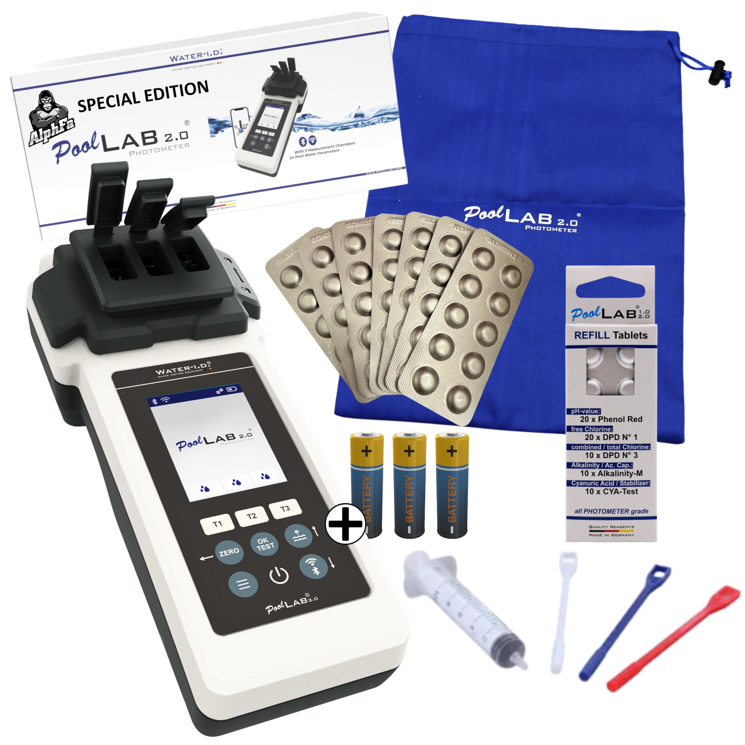 PoolLAB 2.0 Special Edition inkl. 140 Testtabletten - Wassertester für Pools (Photometer) Bluetooth WLAN Pooltester Messgerät Chlor pH-Wert Phenol Red Alkalinity M Cyanursäure