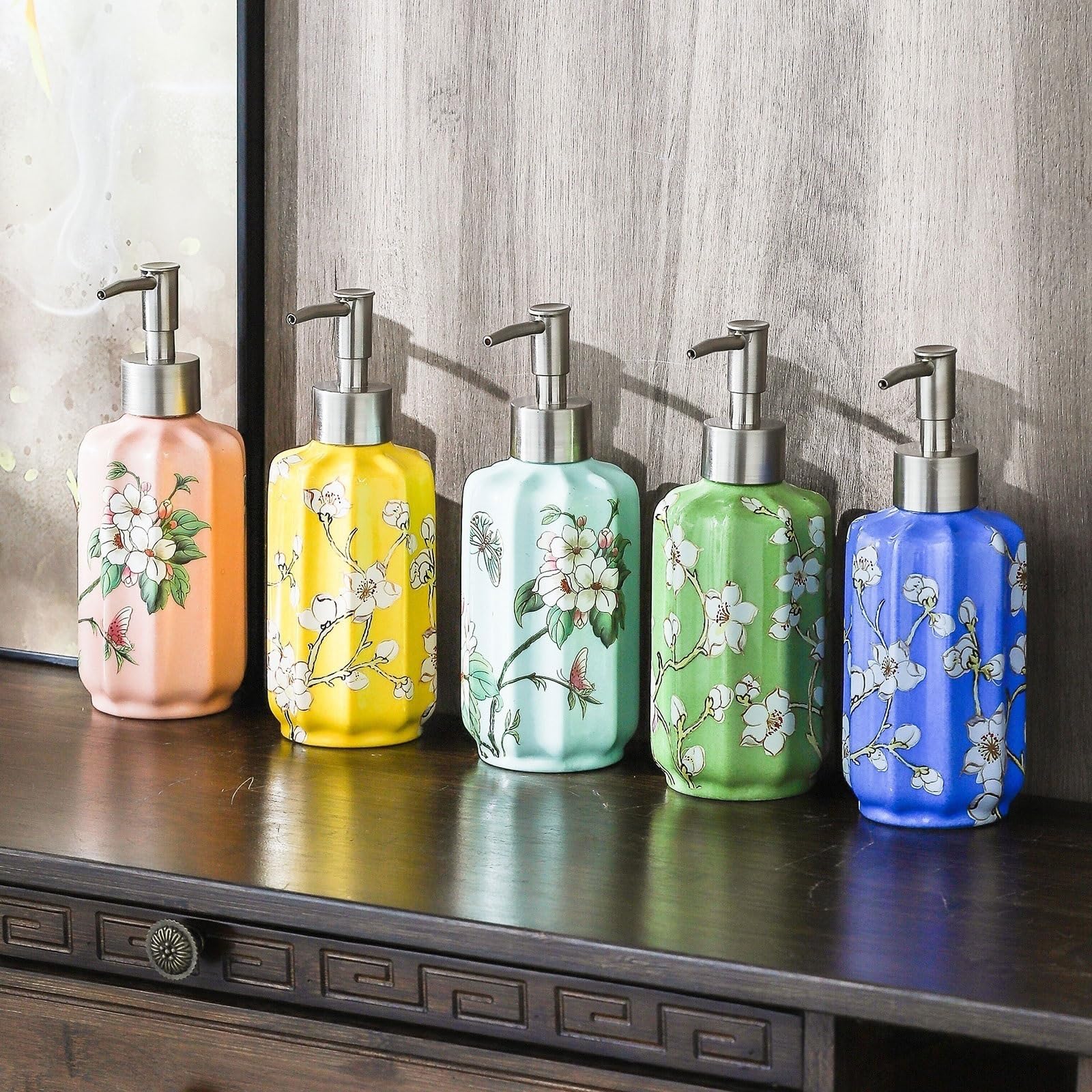 Dozownik mydła Łazienka Vintage Łazienka Butelka na żel pod prysznic 300 ml Ceramiczna butelka na balsam do łazienki Wielofunkcyjna dzielona butelka Ręczny dozownik z pom