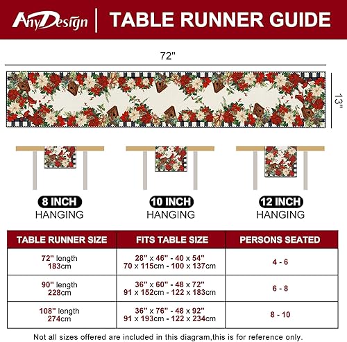 Miniatura 7 de AnyDesign Camino de mesa navideño a cuadros de Navidad cardenal de flor de pascua, cubierta de mesa de cocina, decoración de mesa de comedor para