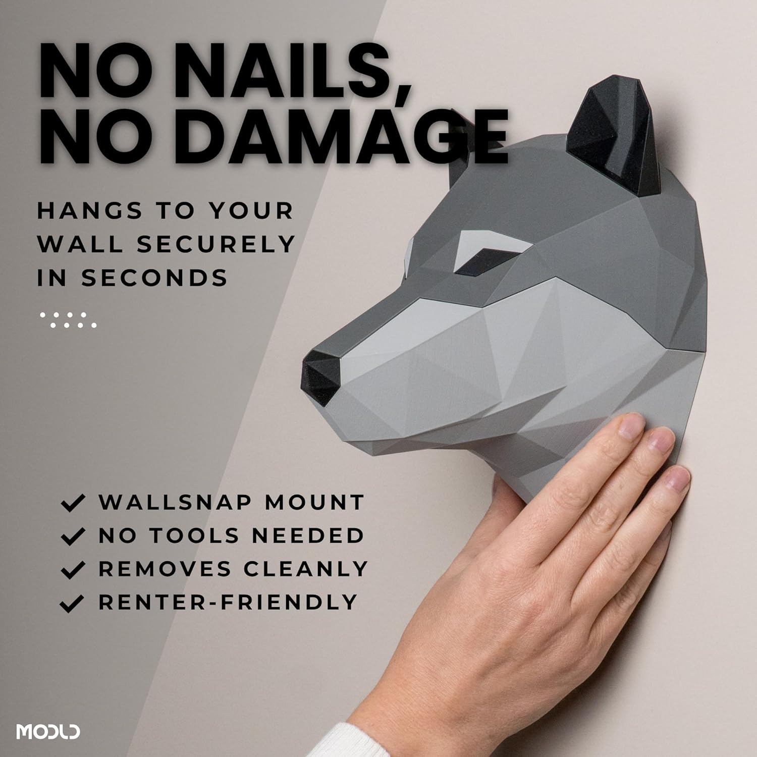 MODLD ‘The Howler’ – 3D Printed Geometric Wolf Head Wall Sculpture | Modern Faux Taxidermy Animal Living Room Decor, Bedroom Decor, Office | Unique Gift Idea | Wall Art for Living Room