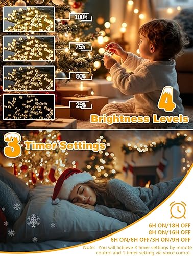 Miniatura 5 de Guirnalda de luces navideñas de 300 LED, 99 pies, controladas por voz y control remoto, 12 modos de iluminación, 3 funciones de temporizador, brillo