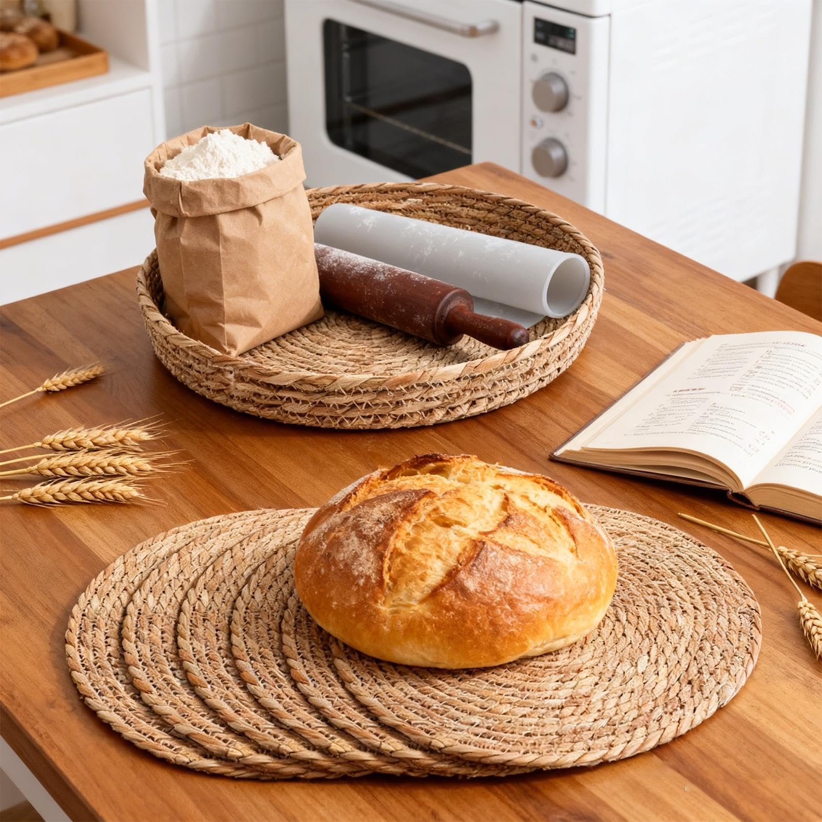 Tovaglietta In Rattan Set Di 6 Tovagliette In Rattan Naturale Intrecciato A | Sottopiatto Esterno Tavolo Giardino Patio per Cena Giardino Picnic Festa Spiagg