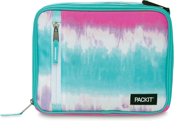 PackIt Freezable Classic Lunch Box, Tie Dye Sorbet | Built-in ice packs, EcoFreeze+ Technology, Zip Closure, Zip front pocket, Side-release buckle handle, Collapsible, Reusable