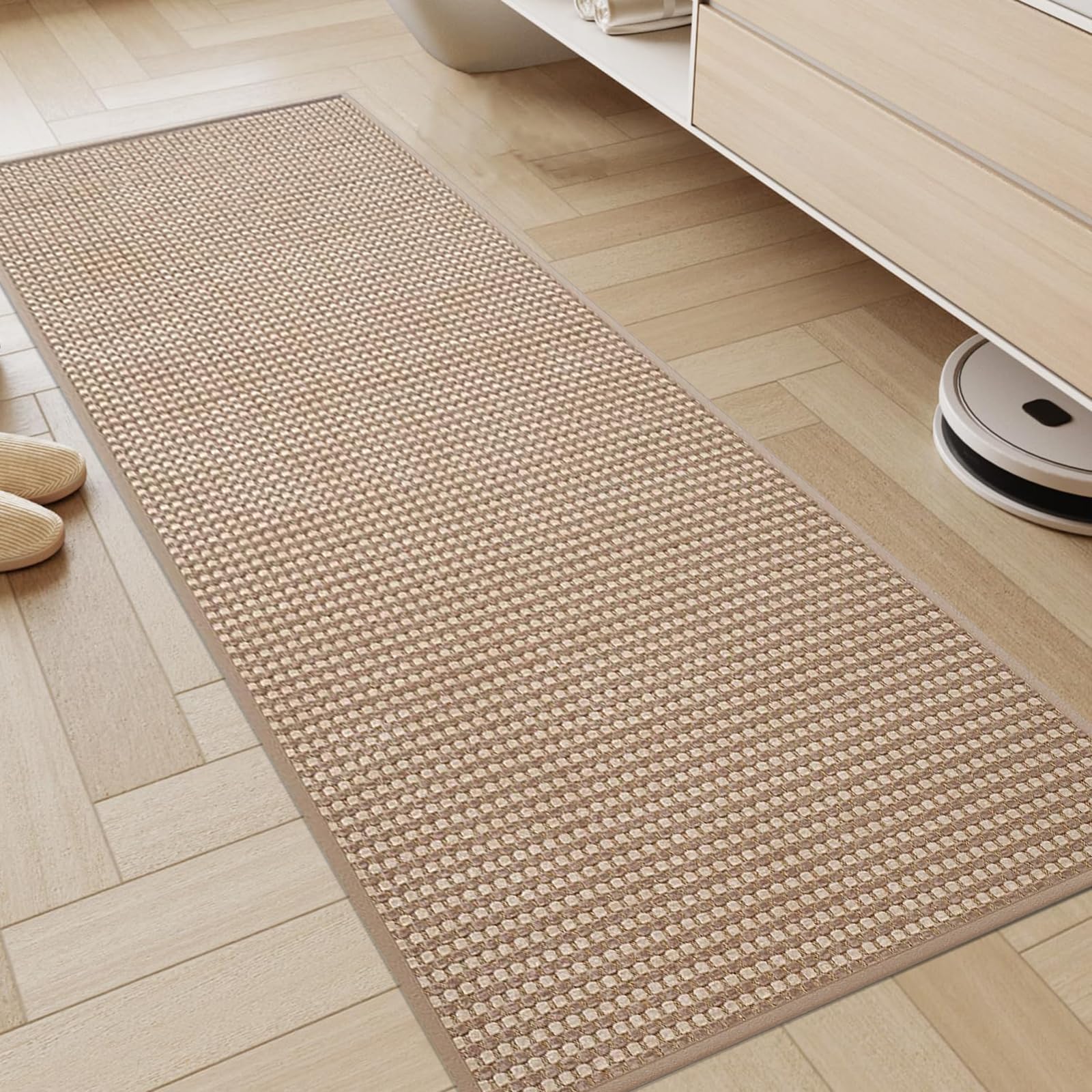 Tapis de Passage 45x180cm, Chenille Tapis Cuisine Devant Evier, Antidérapant et Lavable, Facile à Nettoyer pour Couloir, Buanderie, Salle de Bains, Marron