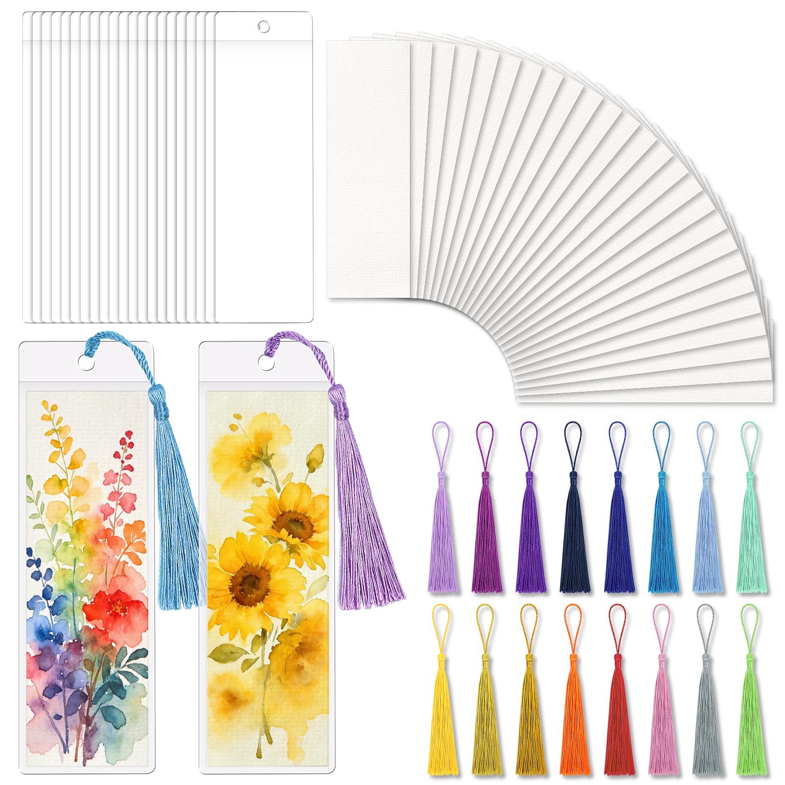Photo 1 of BeeCoAoo 60 Pack Watercolor Bookmarks with Sleeves & Tassels