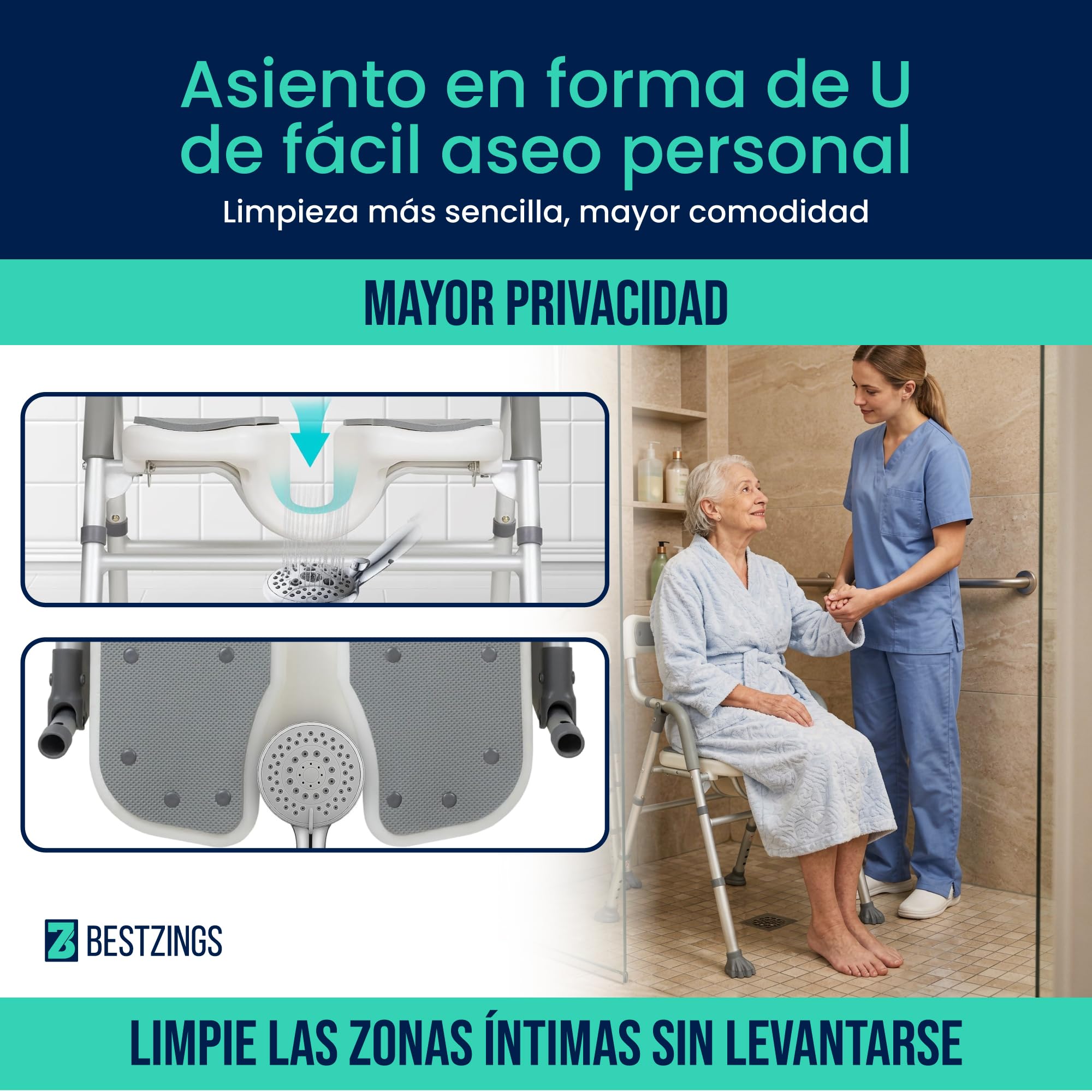 Silla Ducha Personas Mayores, Silla de Ducha y Silla para Ducha Adulto, Asiento Ducha Adulto, Taburete Ducha, Banqueta para Ducha y Baño, Plegable con Respaldo, 100 kg