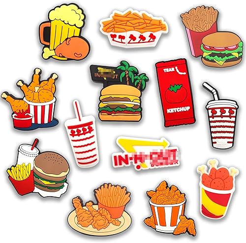 Dijes de cocodrilo de comida rápida 13 unidades dije de zapato de hamburguesa para bebidas de cocodrilo PVC se adapta a zuecos y zapatos accesorios