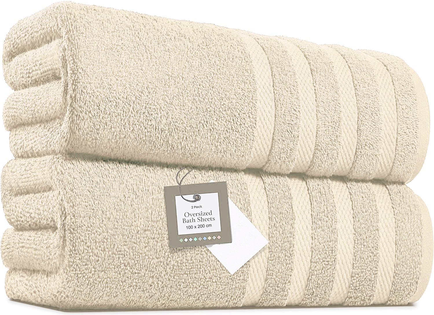 Pack of 2 Extra Large Bath Sheets (100 x 200 cm-600 GSM) Pure Egyptian Cotton Big Body Wrap Bath Sheet Towels for Bathroom,beach, Pool (Cotton, Cream)