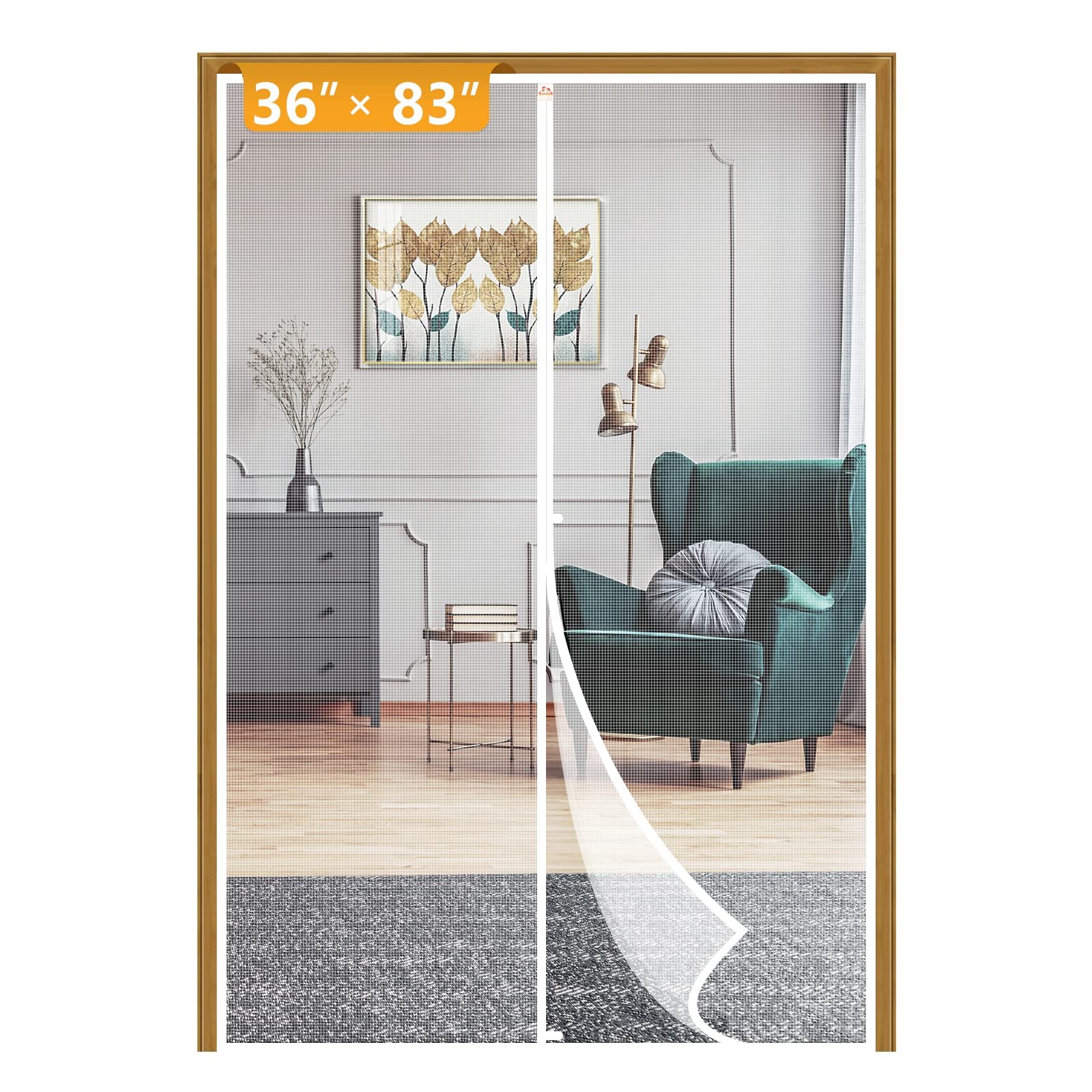 yotache white mesh door screen with magnets fit doors 36"x82" to 36"x83", screen size 38"x84" with full frame hook&loop strip and special windproof hasp design
