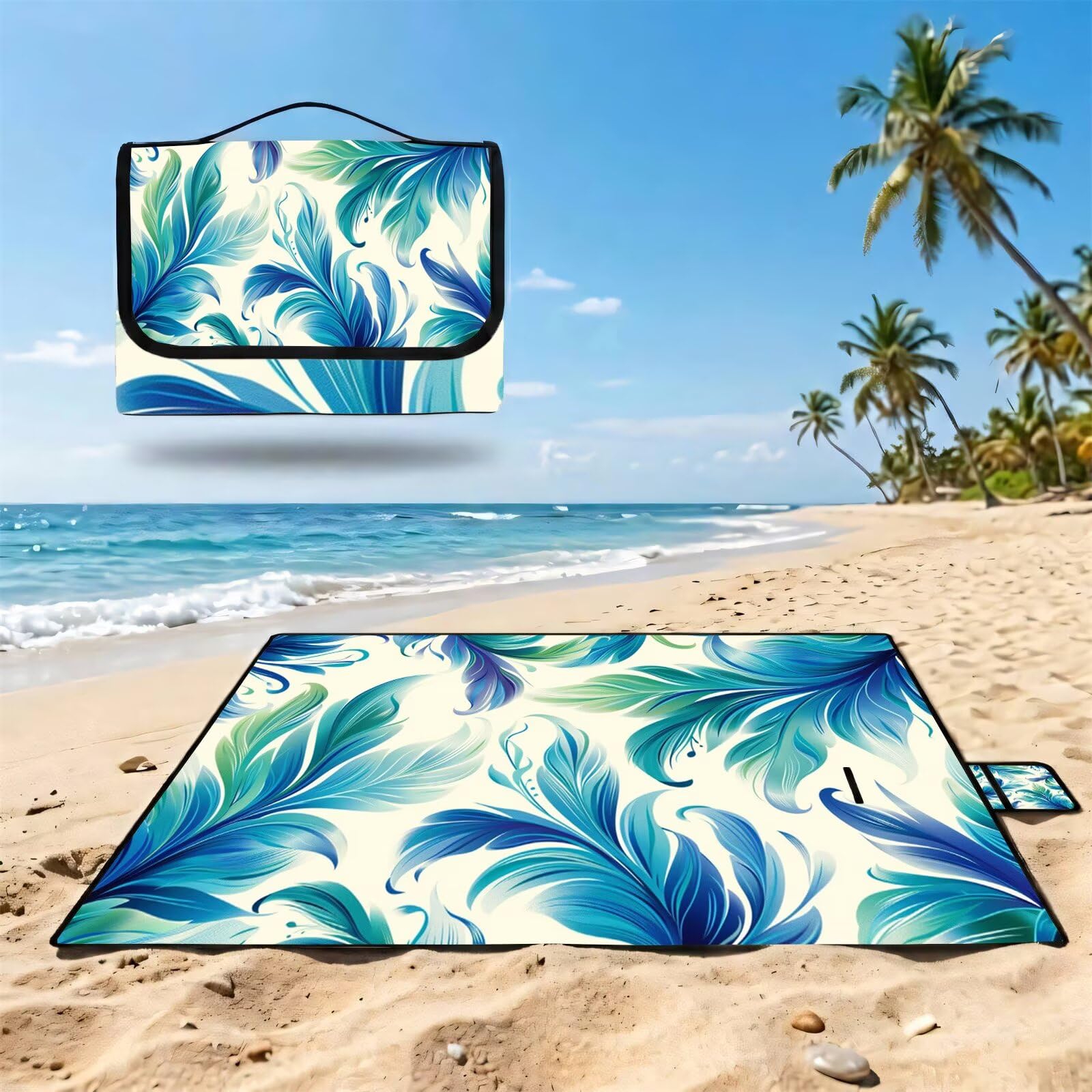Couverture Pique Nique Grande 200x300cm,Outdoor Couverture Imperméable,Pliable Tapis de Plage Dos en PVC Anti-Sable,Picnic Blanket pour Camping Accessoires,Jardin,Parc - Mignonnes,Plantes UZ-46