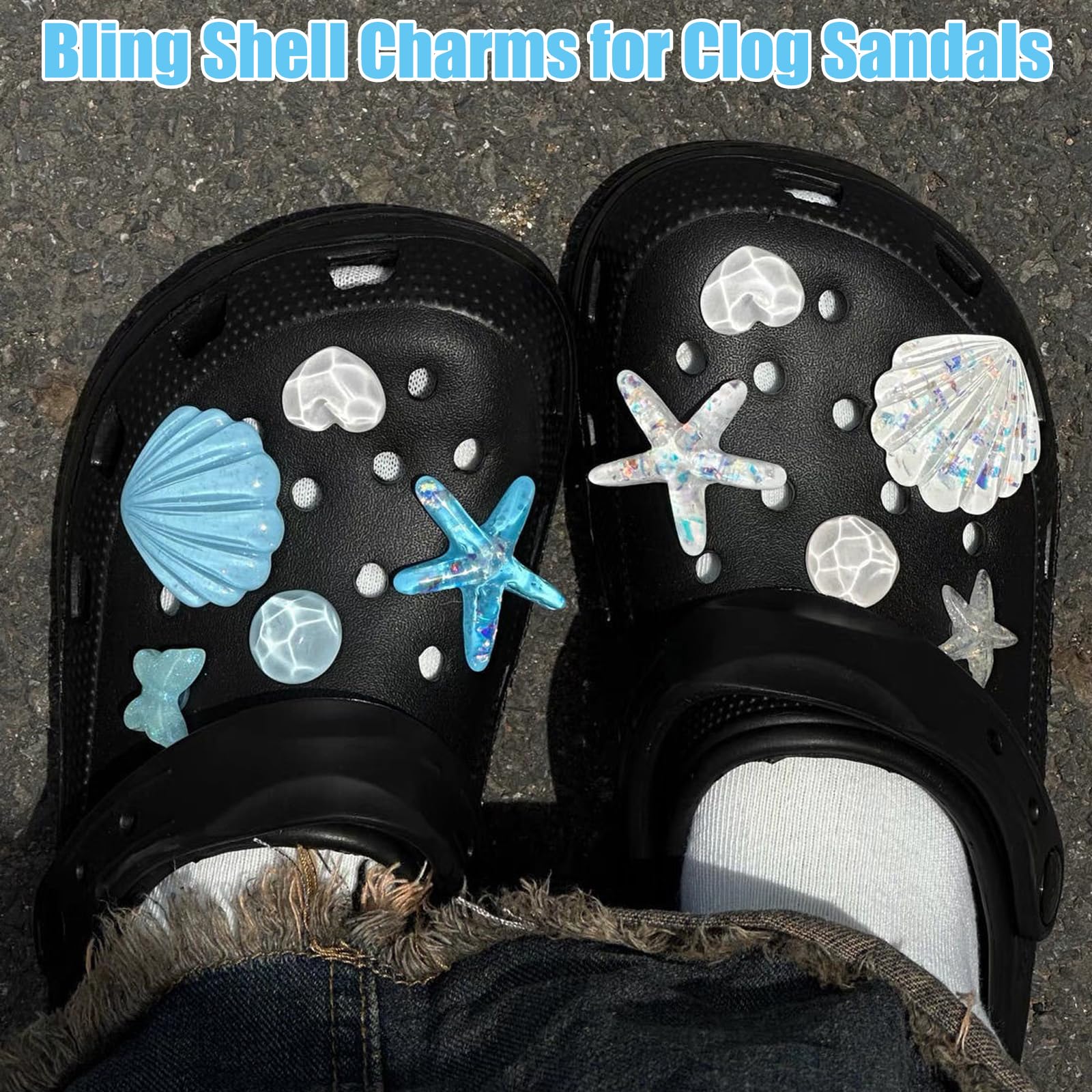 Juego de 9 dijes decorativos para zapatos, bonitos dijes brillantes para sandalias de zuecos, tema de playa de verano con estrella de mar, conchas marinas y perlas