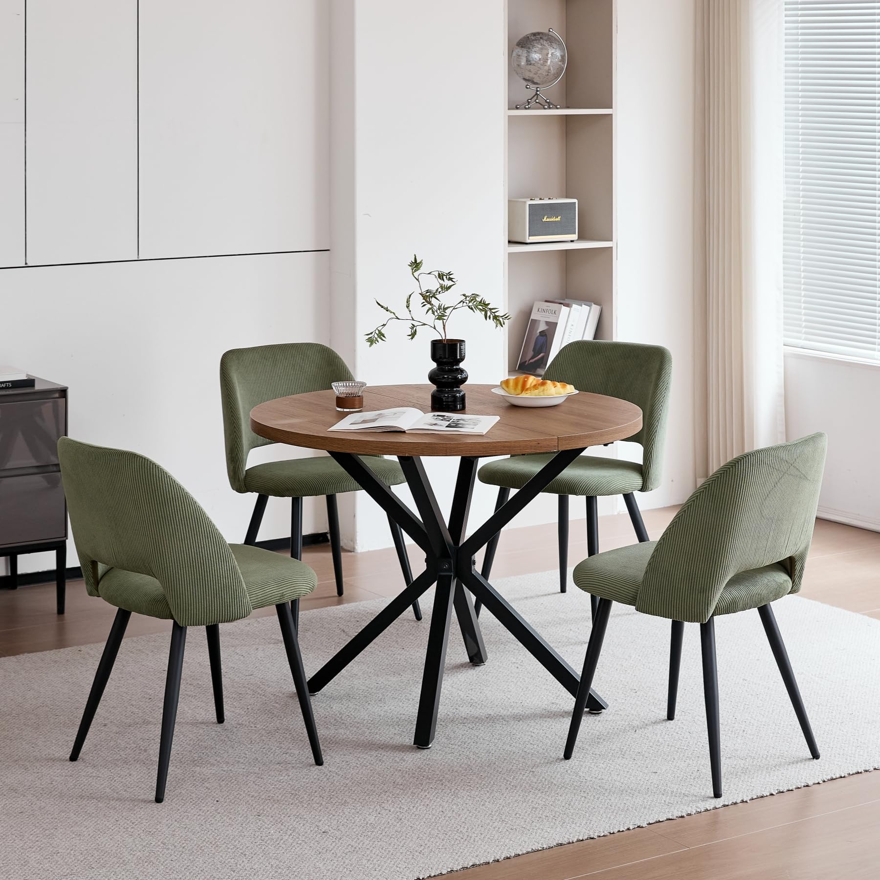 GrandCA HOME Lot de 4 Chaises de Salle à Manger Modernes, Dossier Creux en Velours Côtelé, Rembourrées, pour Salle à Manger, Cuisine, Salon et Chambre (Vert)