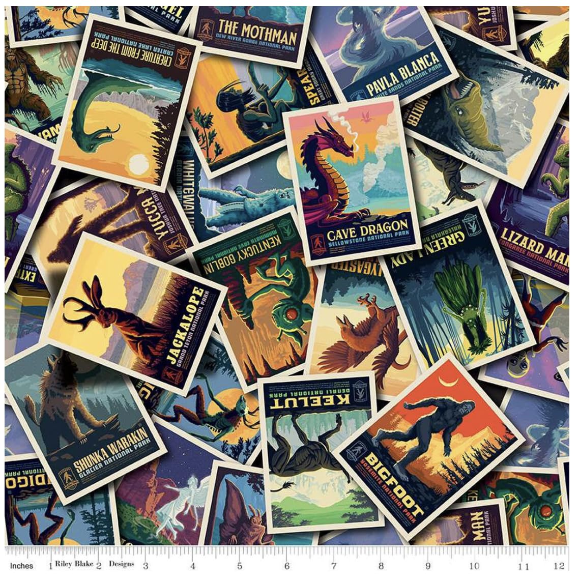 Riley Blake Legends of The National Parks Postcard Toss Multi by Anderson Design Group | Premium Quilting Cotton Fabric for Crafts, Apparel & Home Décor (36" X 43")