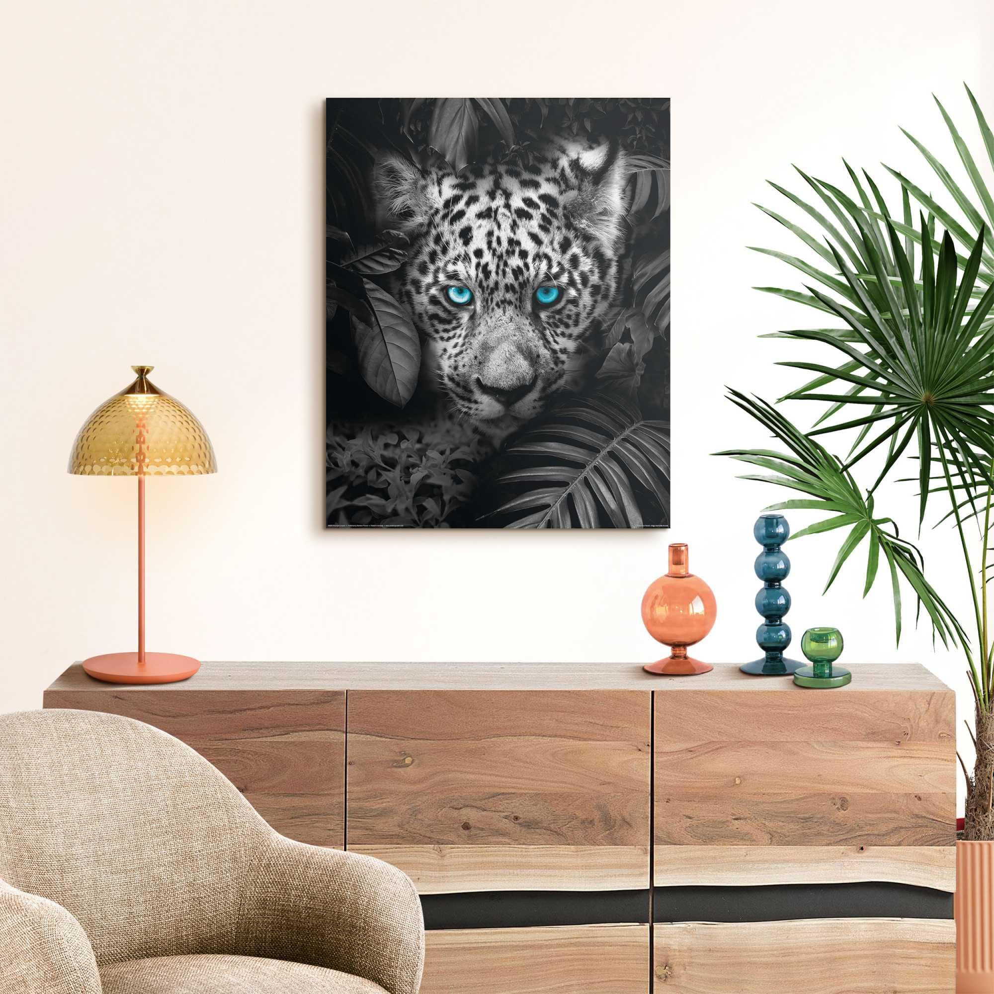 Wandbild Leopard Mit Blauen Augen Auf Leinwand – Schwarz-weißes Deko-Highlight