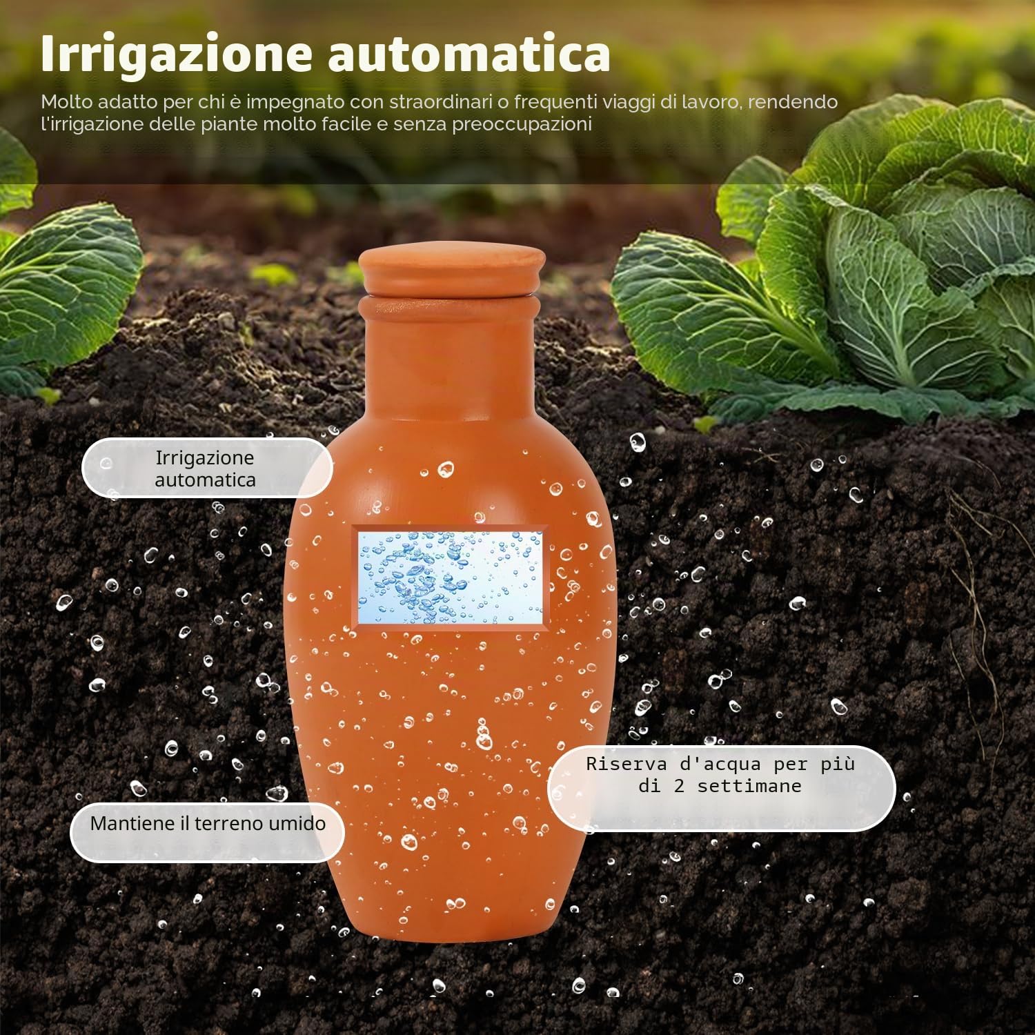 8 vasi Olla da 7,9 x 7,9 x 15,2 cm, per Sistema di irrigazione Olla, in Terracotta, con Coperchio, per Interni ed Esterni, in Terracotta