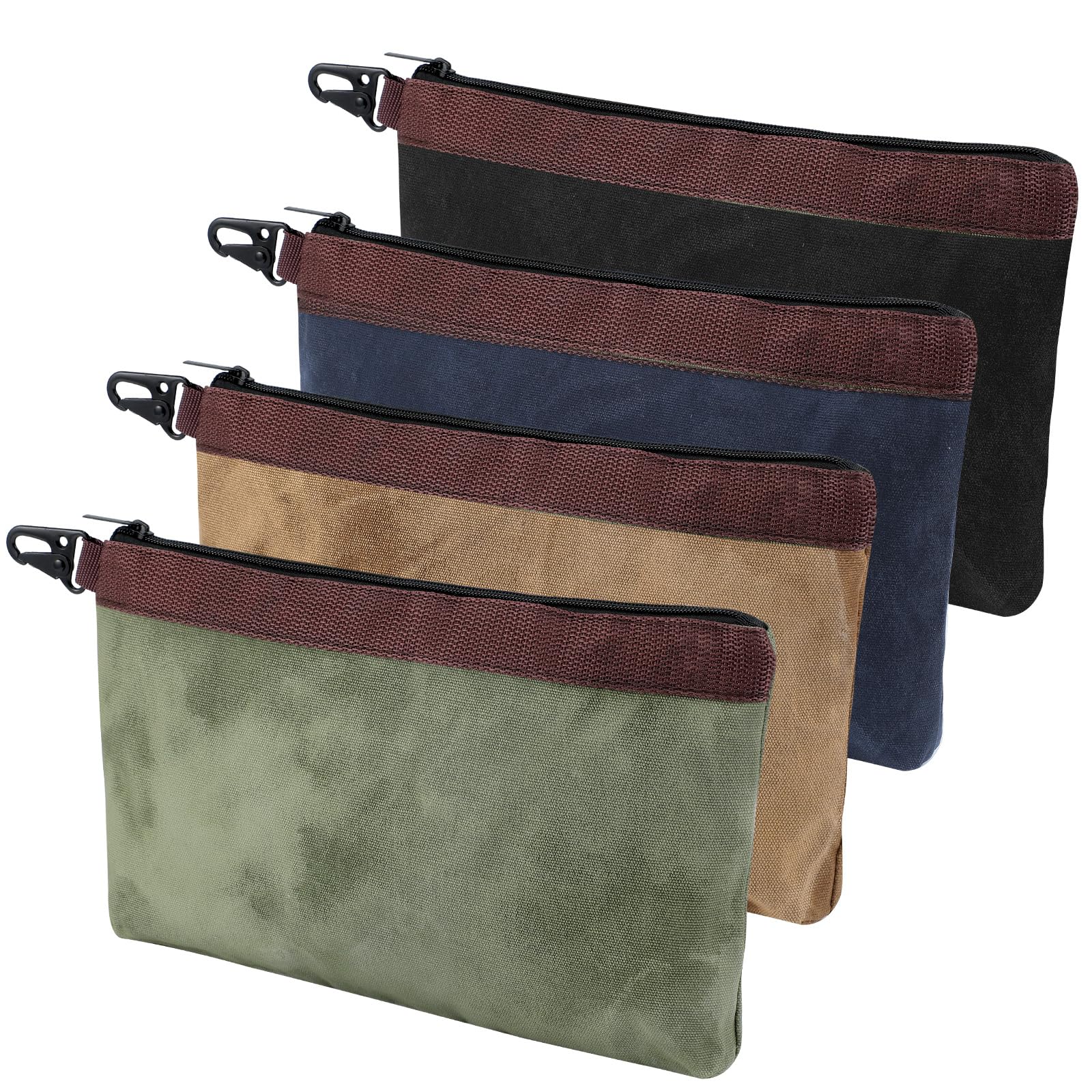 Aliceset 4 Pcs Waxed Canvas Tool Pouch 13 Inch Heavy Duty Canvas Tool Pouch with Zipper 16 oz Electrician Bag Utility Instrument Organizer for Man Electrician Gift