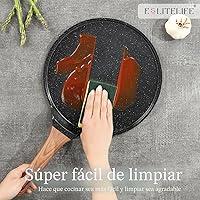 Vista 6 de ESLITE LIFE Sartén para crepas de 9.5 pulgadas con esparcidor, sartén Dosa con revestimiento de granito antiadherente, sartén Roti Tawa Comal