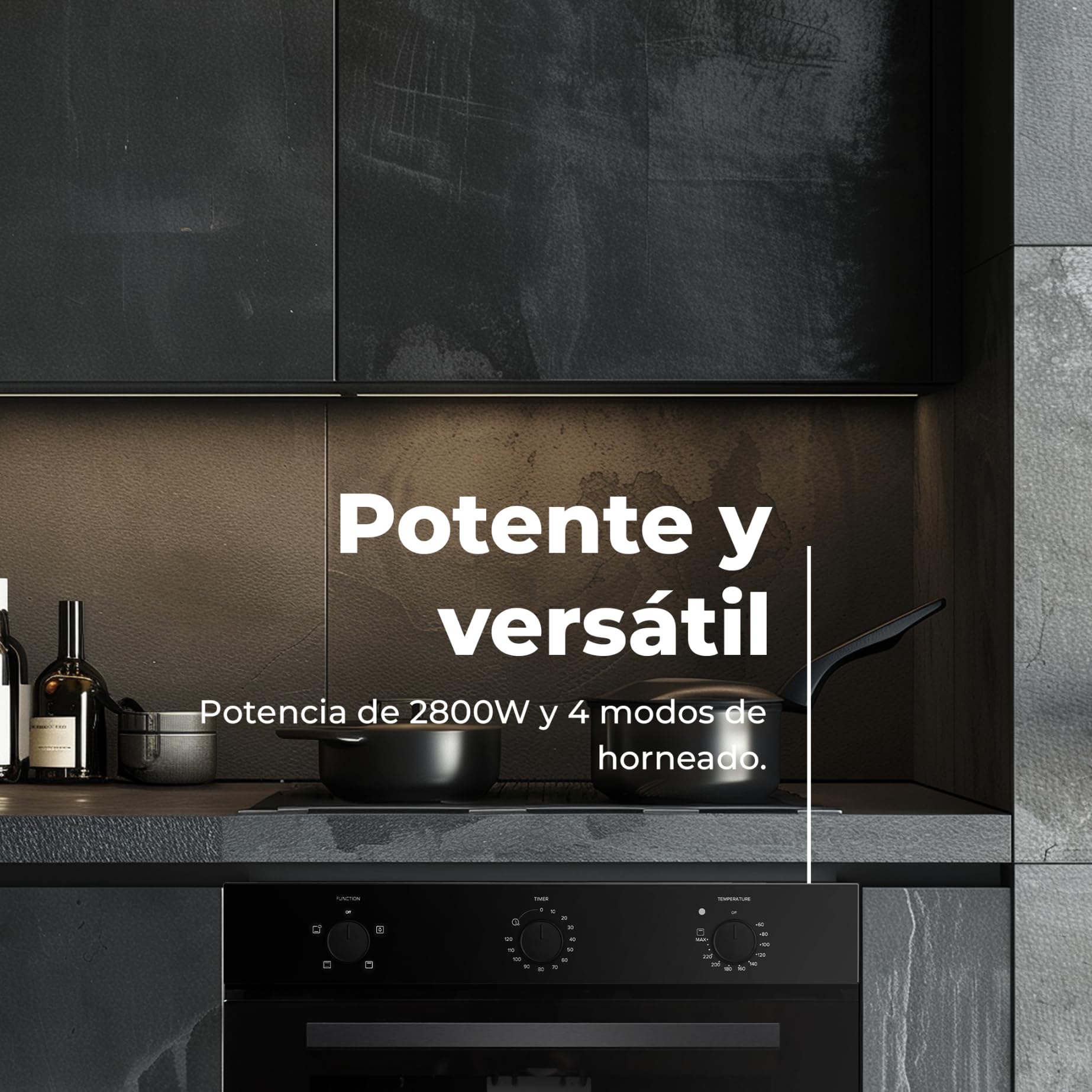 EVVO H10 Inox - Horno Eléctrico Empotrable de 72L, Eficiencia Energética A, 4 Programas de Cocción con Grill, Puerta de Triple Acristalamiento y Temporizador. Horno Inox de Encastre para Cocina