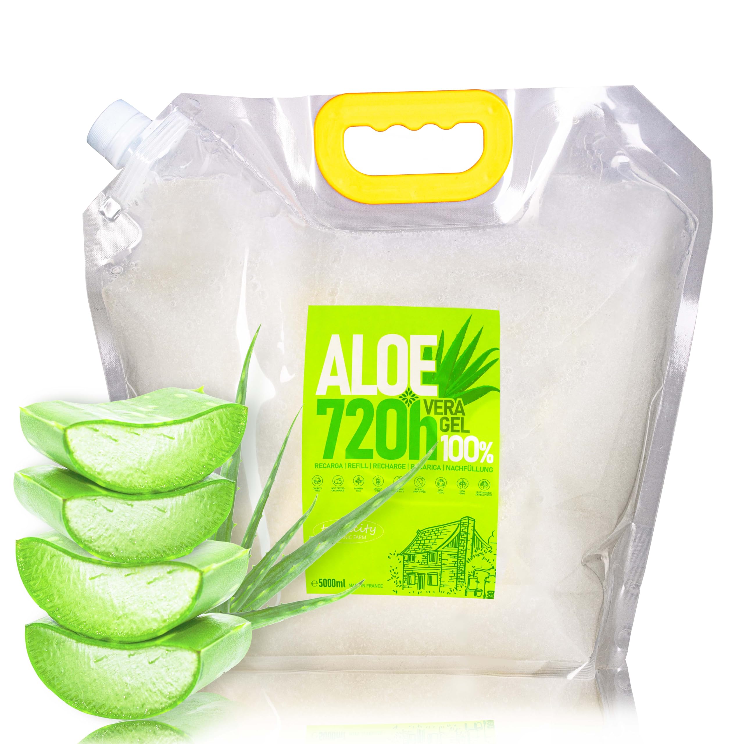 Gel de Aloe Vera para Cuidado de la Piel y el Cabello: Hidratante Corporal, After Sun, After Shave, Balsamo Barba, Reparadora Cabello, Depilacion y Afeitado, Hidratante Facial - 5000 ml 5 L