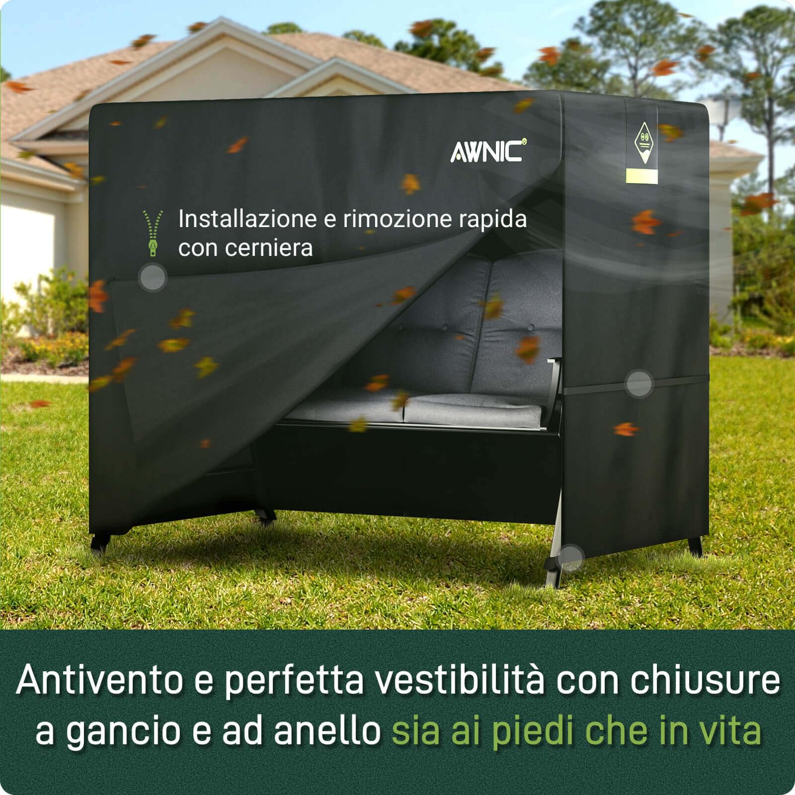 AWNIC Copri Dondolo 3 Posti Impermeabile Resistente ai Raggi UV e Agli Strappi Copertura Dondolo 420D Oxford Durevole Adatto per le Dondolo da Giardino 210x125x170cm