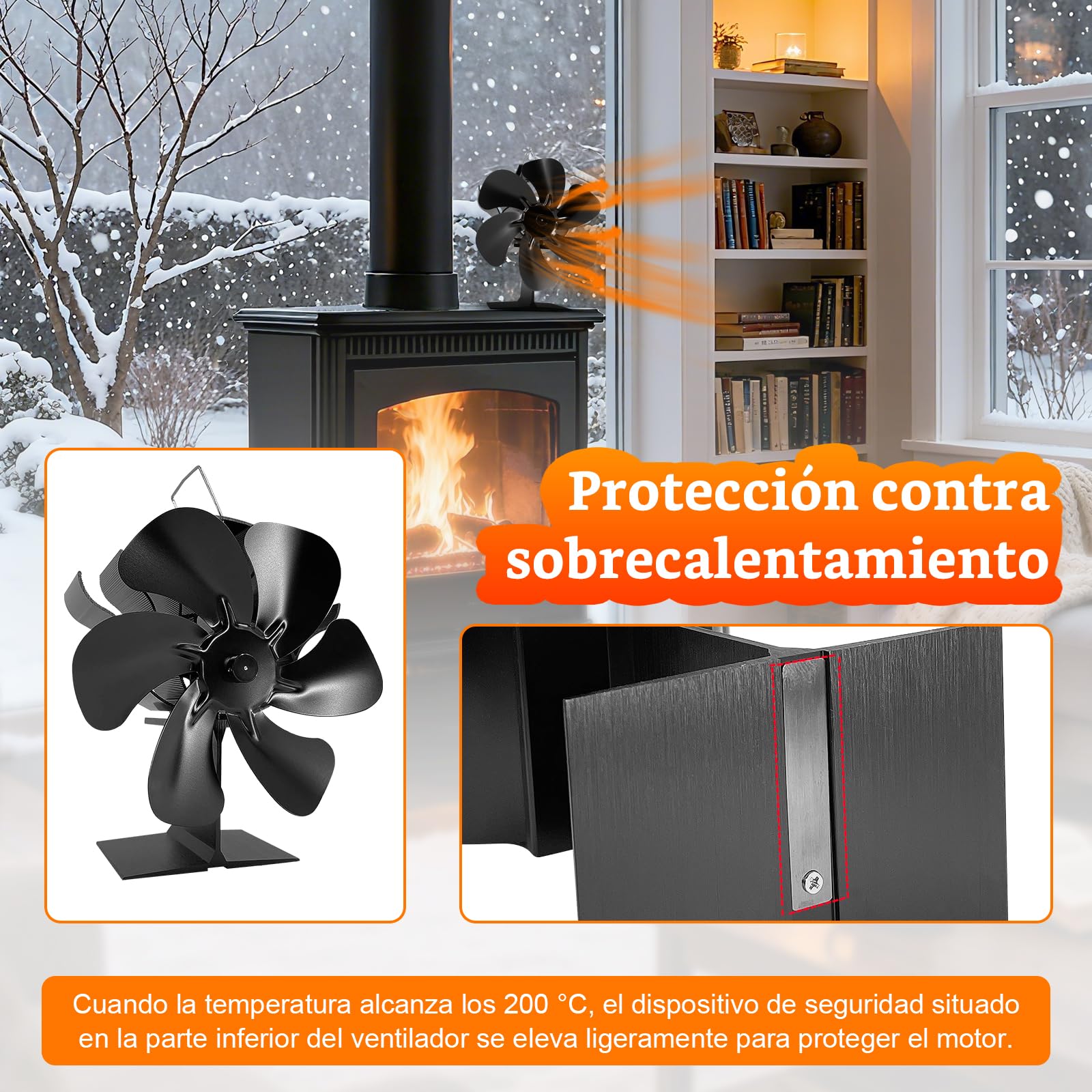 Ventiladores de estufa para chimeneas，Ventiladores de chimenea, 6 piezas, Ventiladores de chimenea de 6 piezas, Ventiladores de estufa de leña/chimenea/chimenea (Estándar)