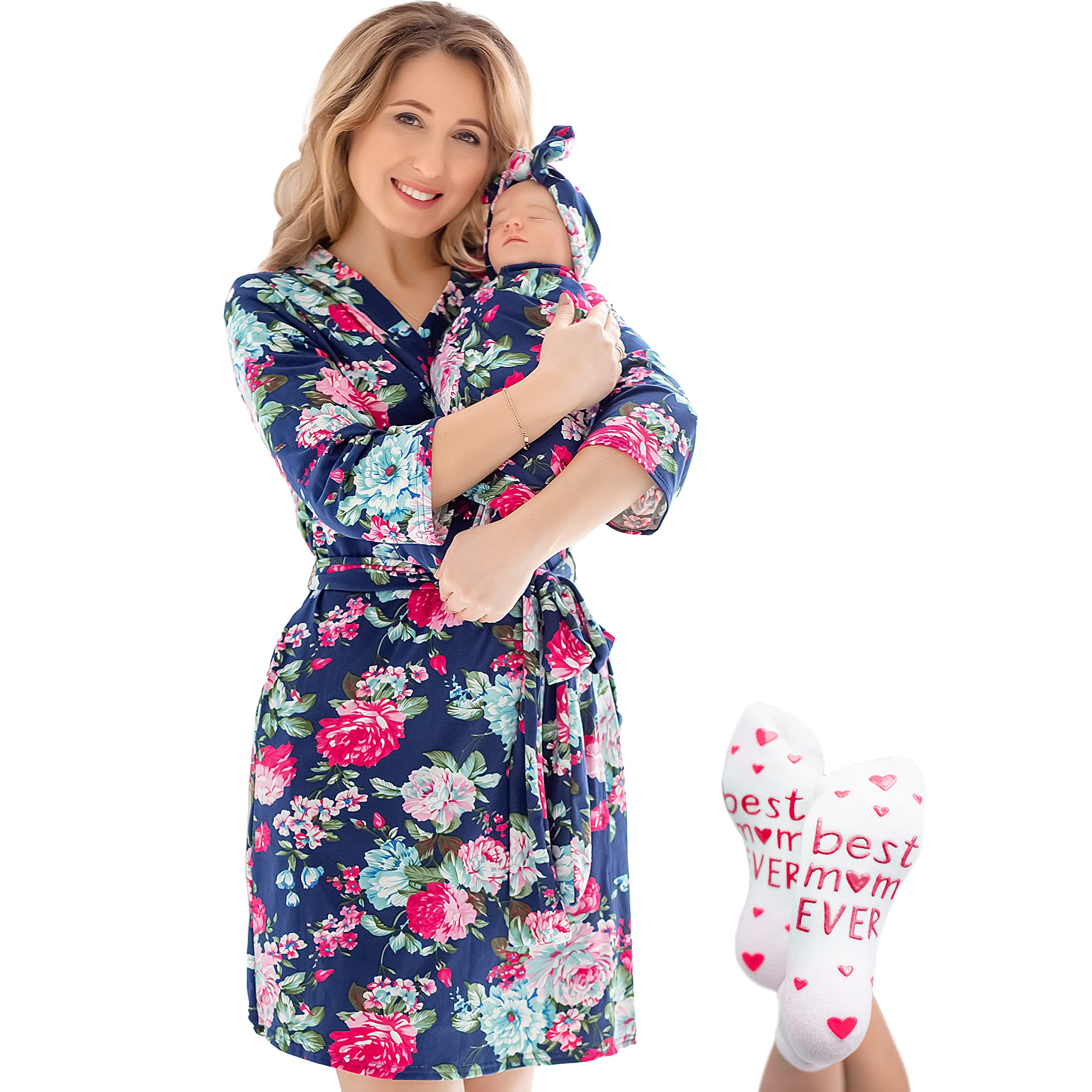 Mommy and Me Robe and Swaddle Set | Maternity Robe Matching Baby Girl, Boy