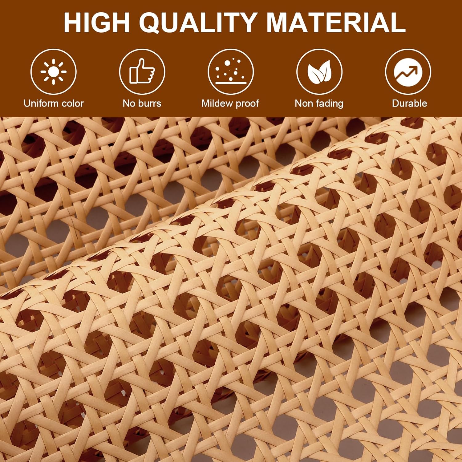 16" x 72" Plastic Rattan Roll, Cane Webbing for Rattan Decor, Caning Material for Furniture Repair, DIY Crafts, Cabinets