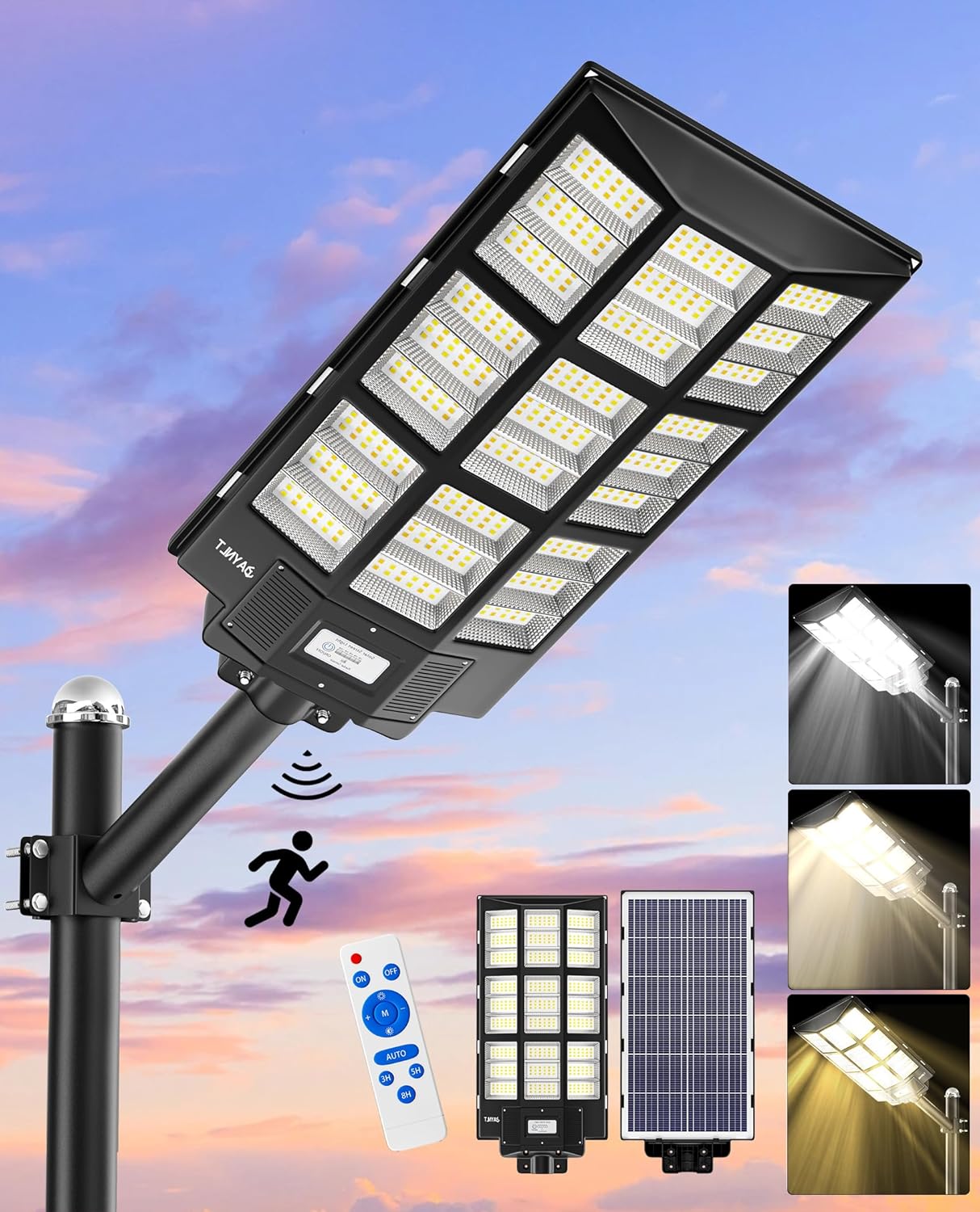 JAYNLT Y-7200W Solar Street Lights Outdoor,680000LM 6500K High Lumen Parking Lot Lights Commercial, Dusk to Dawn Solar Security Flood Lamps with Motion Sensor for Parking Lot,Garage,Stadium Y-7200W 1Pack
