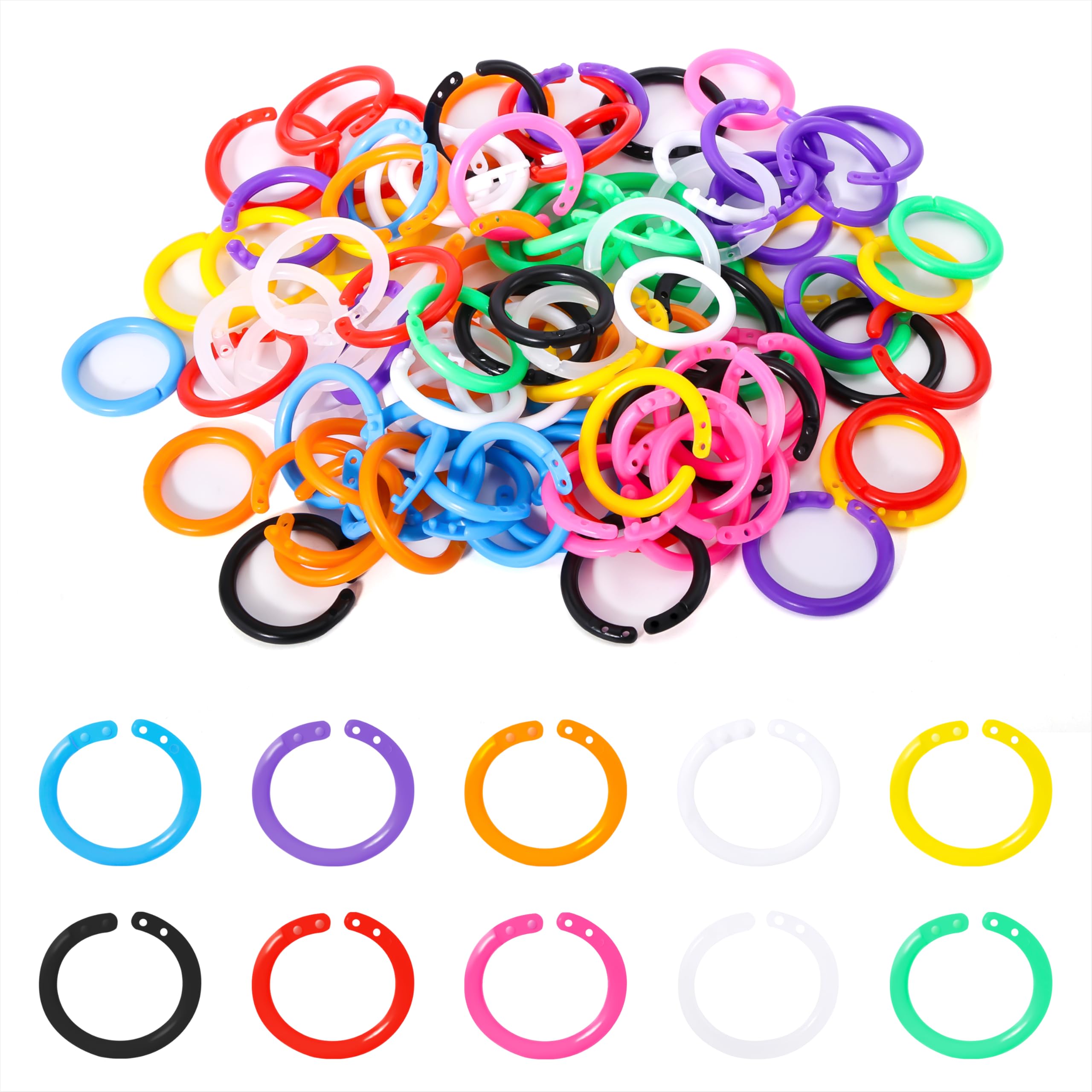 Binder Rings 20mm Plastic Book Ring Multicolour Loose Leaf Binders for DIY Flash Cards Index Cards Notebook Photo Album Scrapbook 100 Pcs