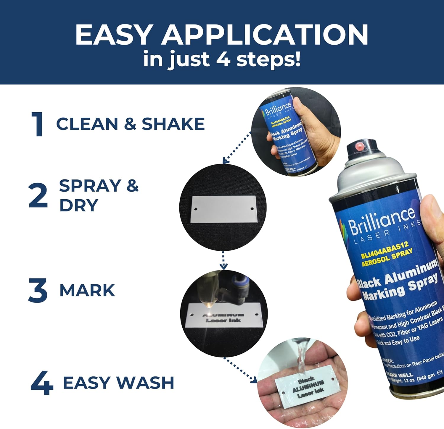 Brilliance Laser Inks 12 Oz Aluminum Laser Marking Spray - Black, Anti Clog Permanent Metal Engraving Aerosol Compatible with Fiber, YAG, Diode, and CO2 Engraver Machine - Image 4