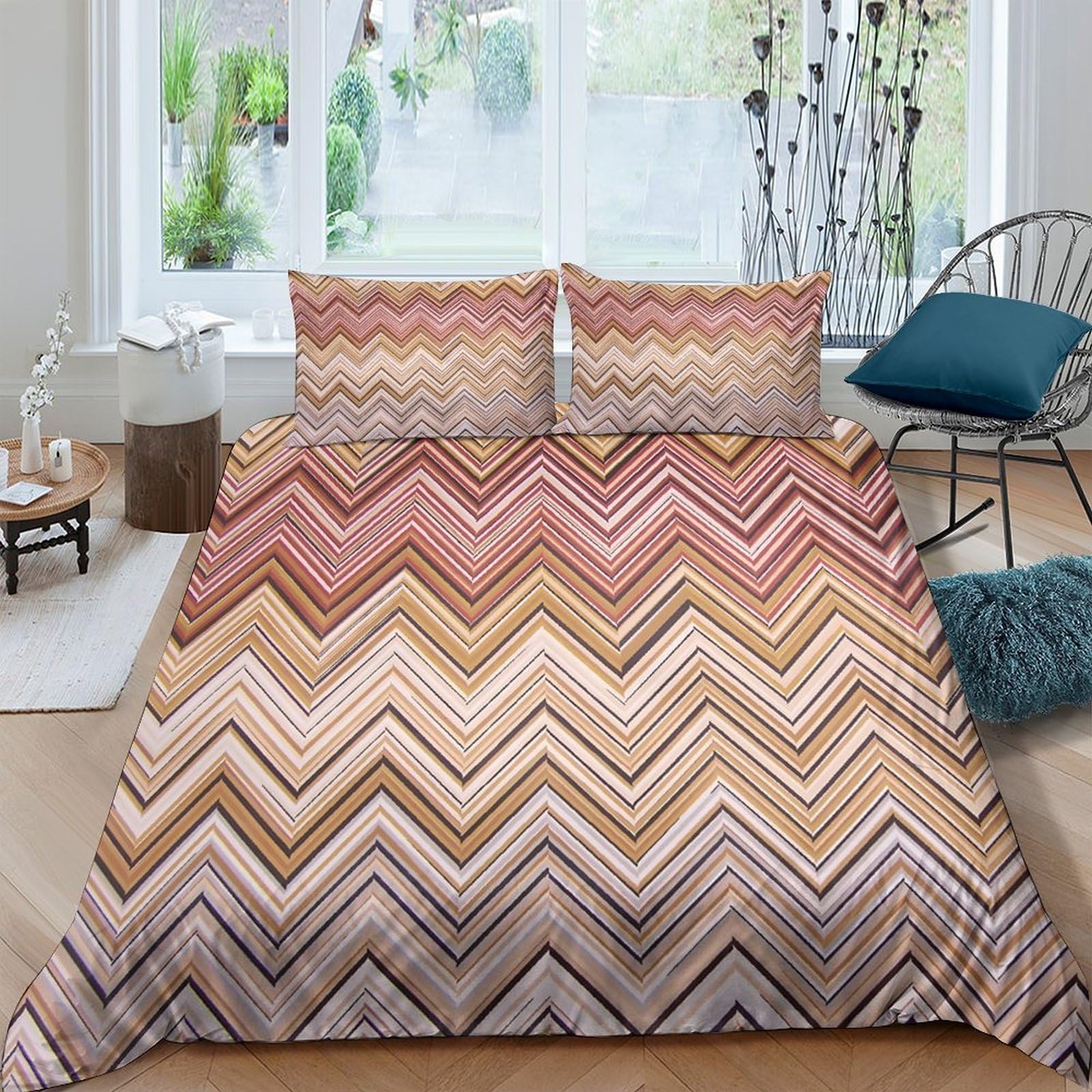 Ctjqhvkz Style-6 3D Printed Boho Chevron Fitted Sheet Microfiber Soft Breathable Retro Zigzag Mattress Cover Bedroom Decor Single（135X200cm）