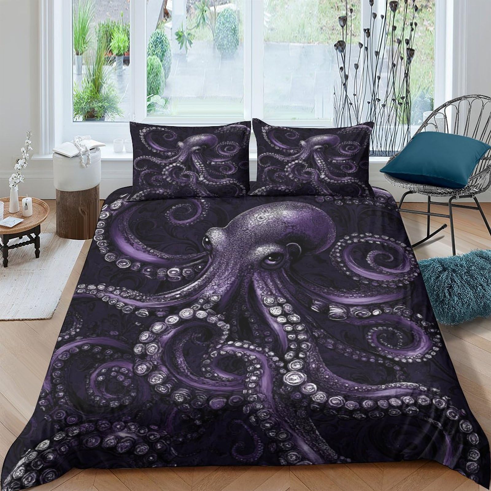 Ctjqhvkz Style-4 3D Printed Purple Octopus Fitted Sheet Microfiber Soft Breathable Deep Sea Mattress Cover Bedroom Decor Machine Washable Single（135X200cm）