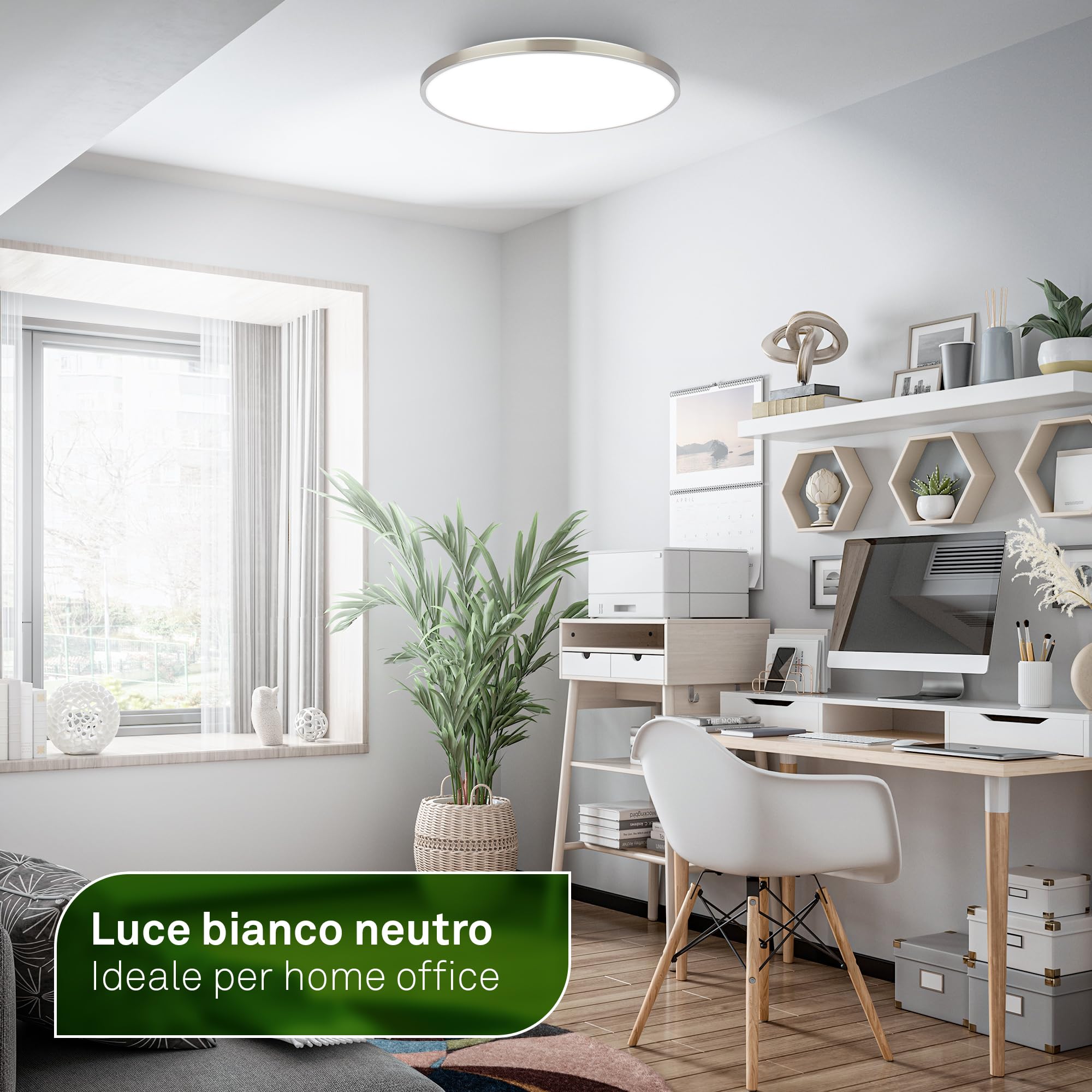 BRILONER - Plafoniera LED, CEE A sorgente luminosa, 17,1W a 3900lm, luce bianca neutra, decoro in alluminio, lampada soffitto, plafoniere da soffitto, lampadario, 38x6 cm, nichel opaco
