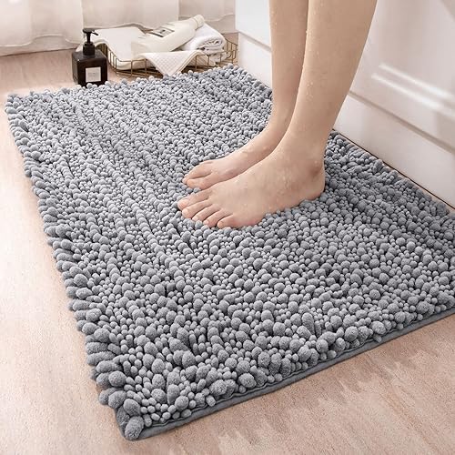 Miniatura 2 de DEXI Tapete de baño antideslizante, absorbente y suave, lavable de felpilla para bañera, inodoro, ducha, entrada, 20 x 32 pulgadas, color gris