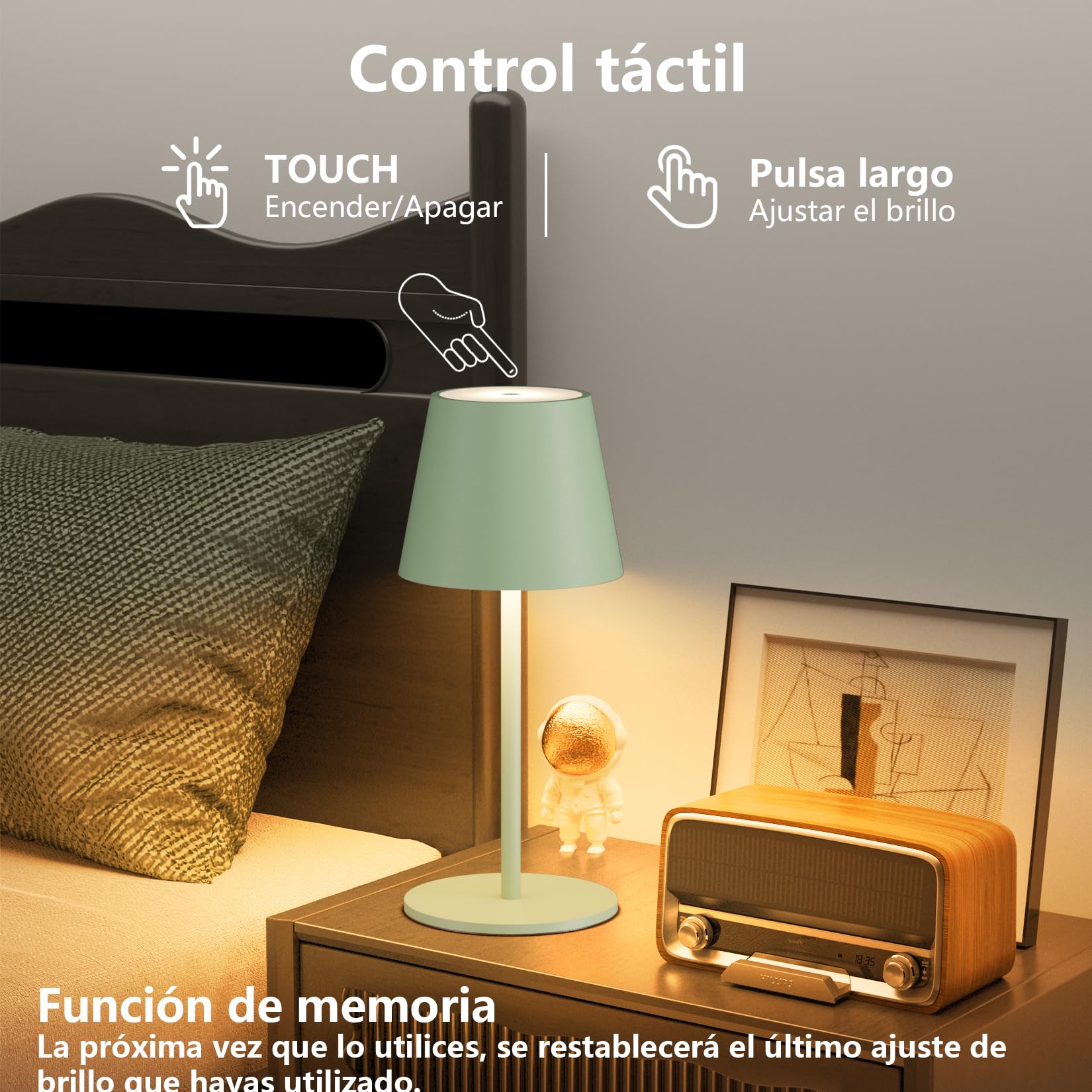 Dimmable 2pcs led recargable lámpara de mesa 26CM, 5000mAh(5V 2A) camping lámpara recargable, 3W 3000K lámpara, IP54 al aire libre para restaurante, dormitorio,Oficina(Verde)
